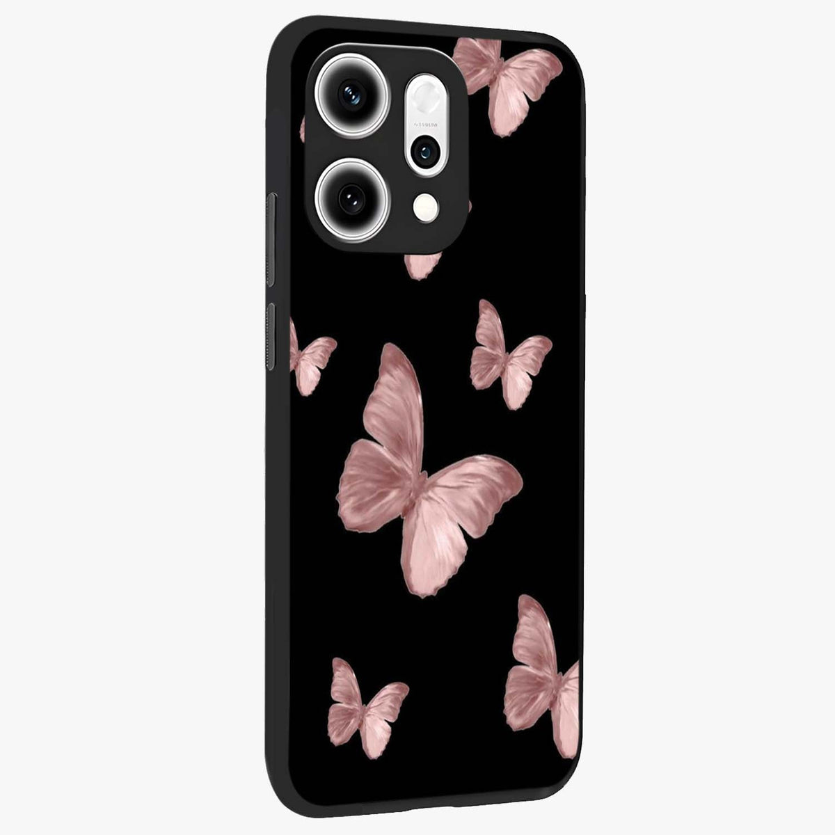 Butterfly Pattern Glass Case upright view showcasing graceful butterfly artwork with soft decorative theme.