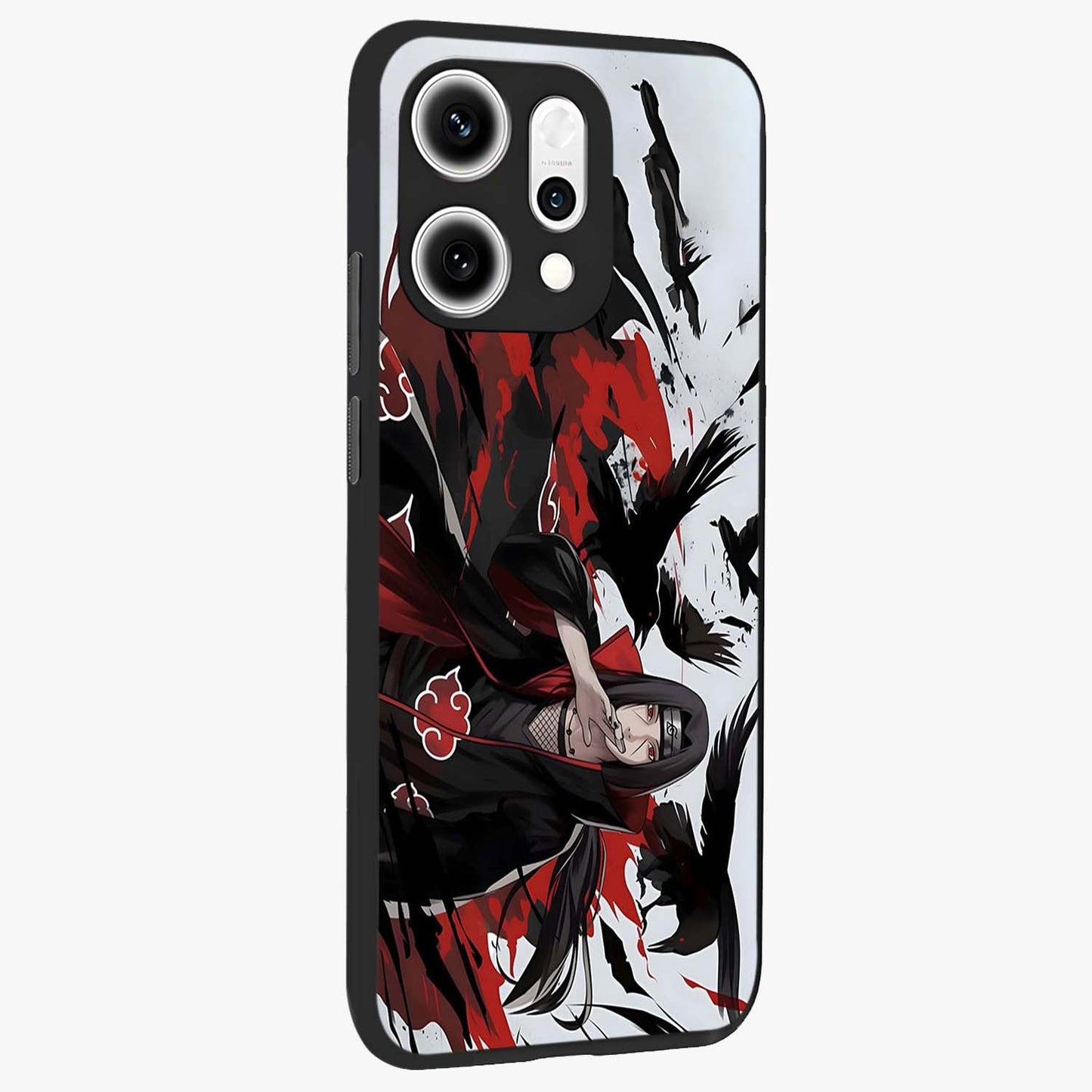 Crimson Crow Illusion Glass Case upright view showcasing striking crow illusion artwork with intense crimson theme.