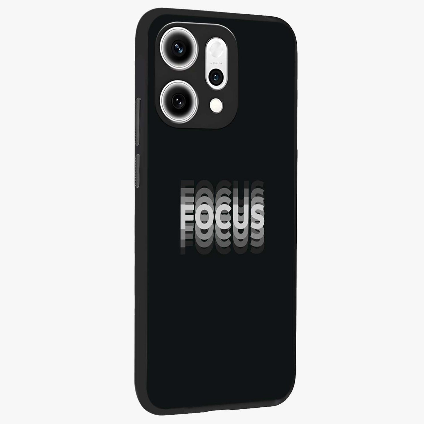 Focus Mode On Glass Case upright view showcasing strong typography statement with sleek motivational theme.