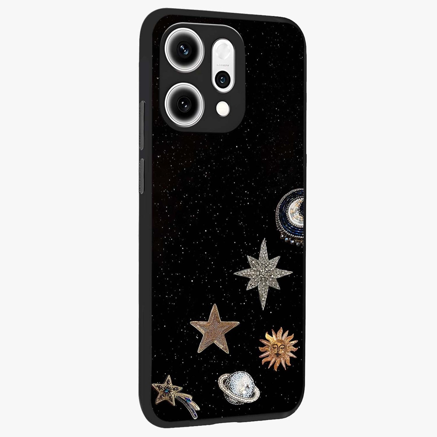 Galactic Charm Glow Glass Case upright view showcasing glowing cosmic charm artwork with magical celestial style.