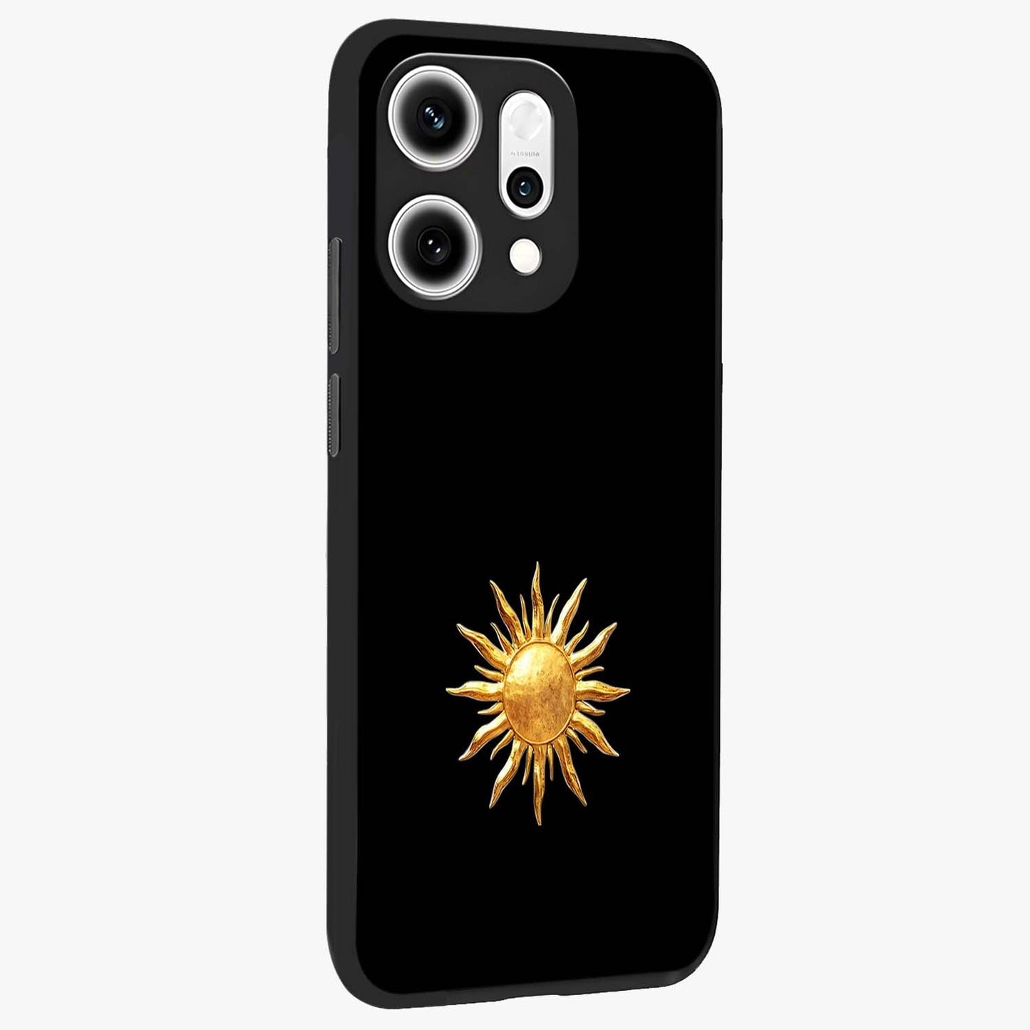 Golden Sun Minimalism Glass Case upright view showcasing haunting graveyard artwork with dramatic dark theme.