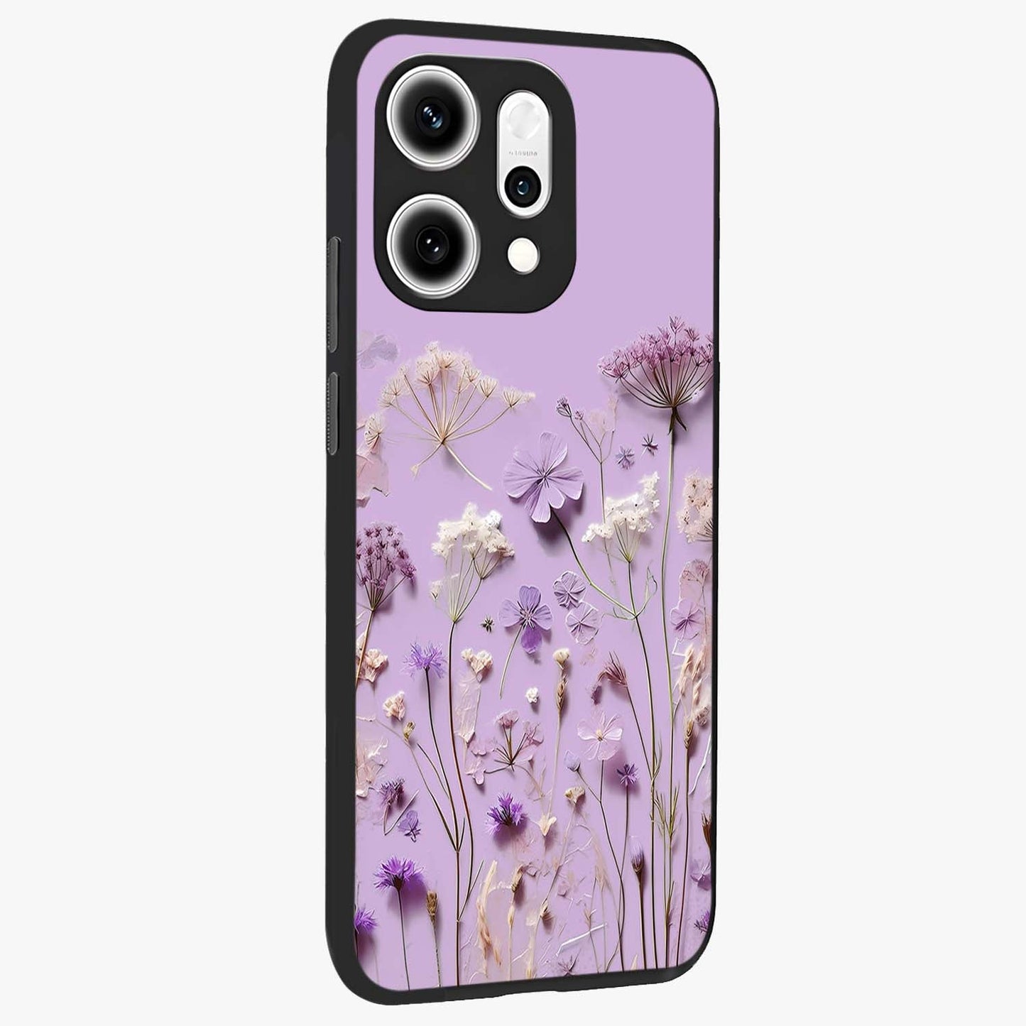 Lavender Blossom Dream Glass Case upright view showcasing delicate lavender blossom artwork with peaceful floral theme.