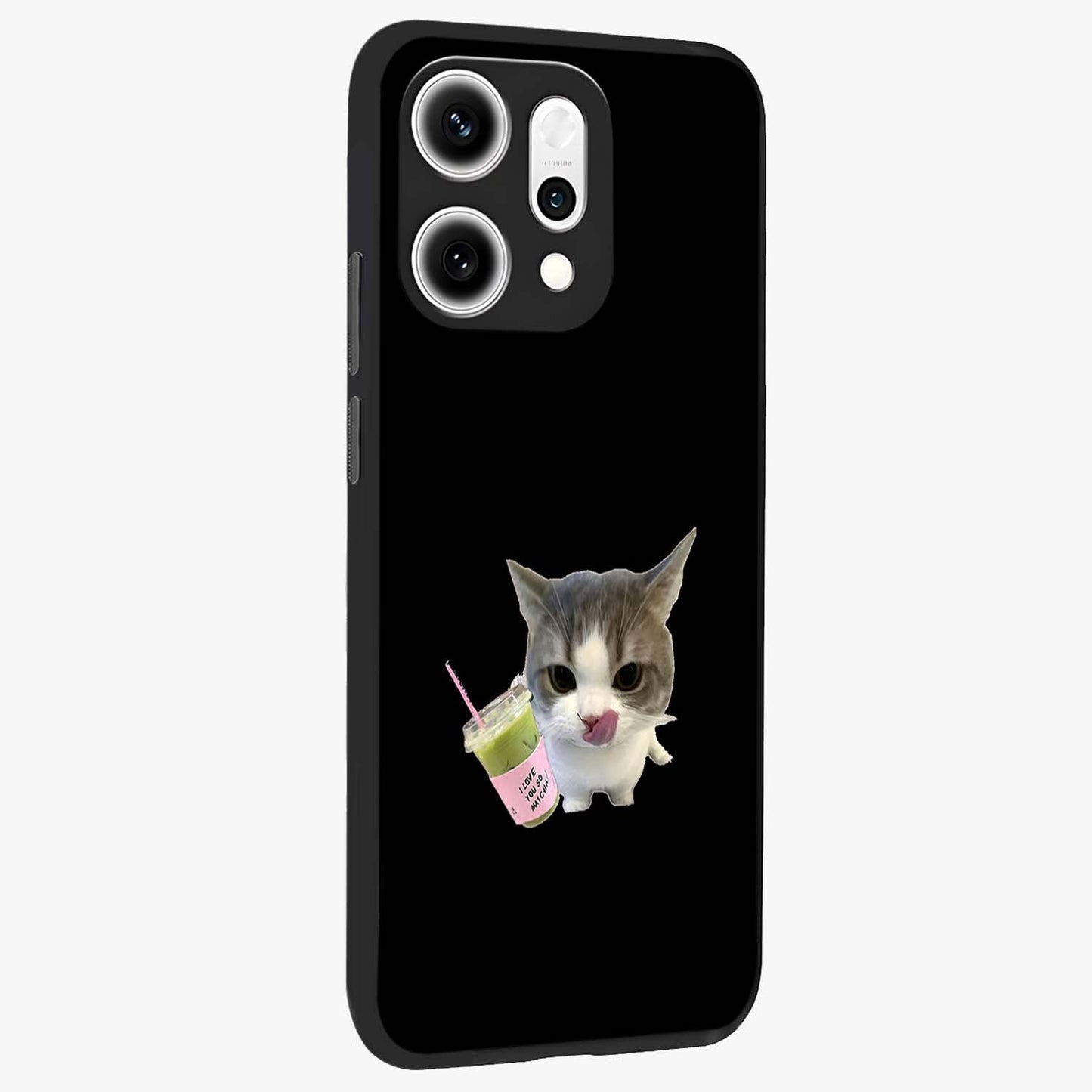 Matcha Cat Style Glass Case upright view showcasing charming cat artwork with cozy aesthetic theme.