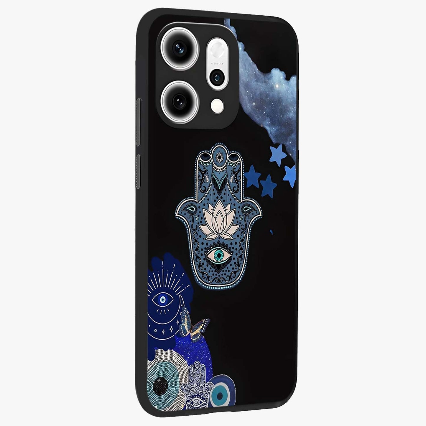 Mystic Hand Aura Glass Case upright view showcasing symbolic hand artwork with mystical energy theme.