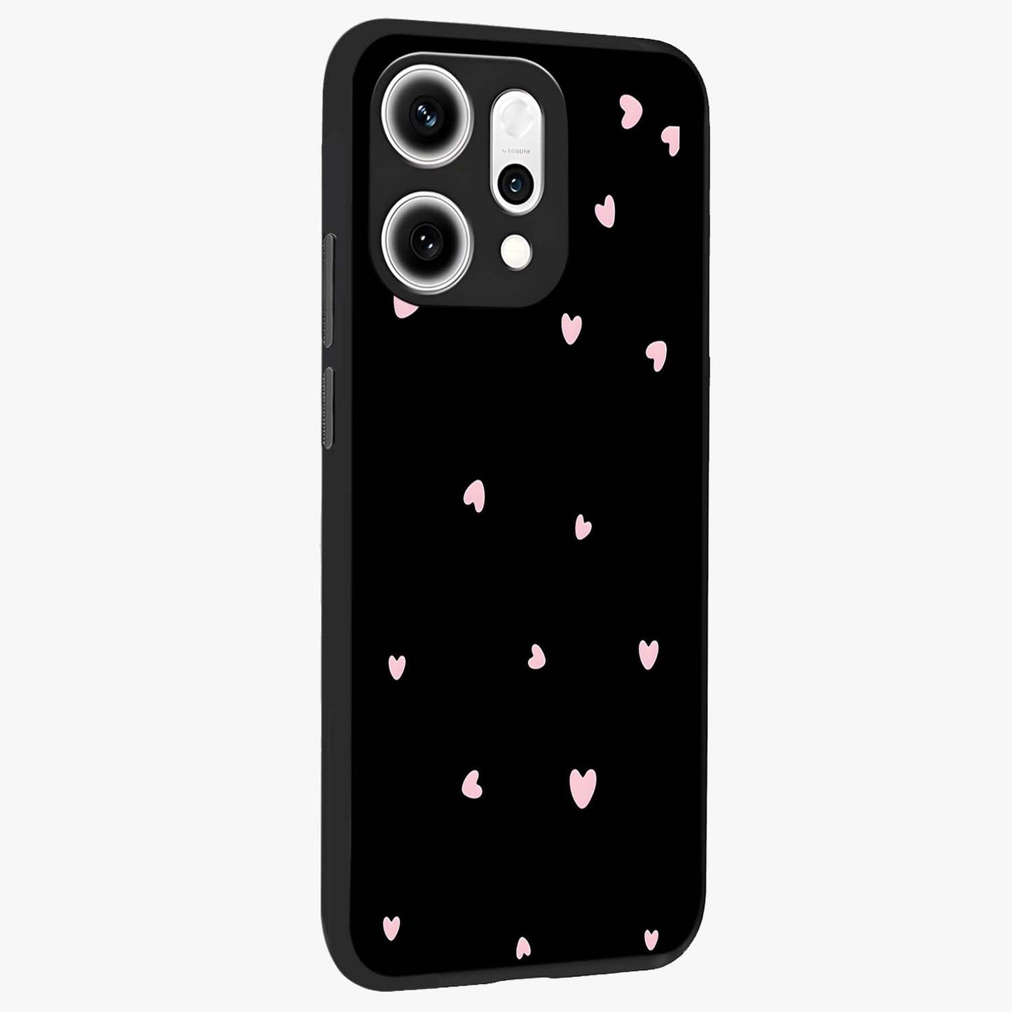 Pink Love Drops Glass Case upright view showcasing charming heart drop artwork with romantic playful theme.