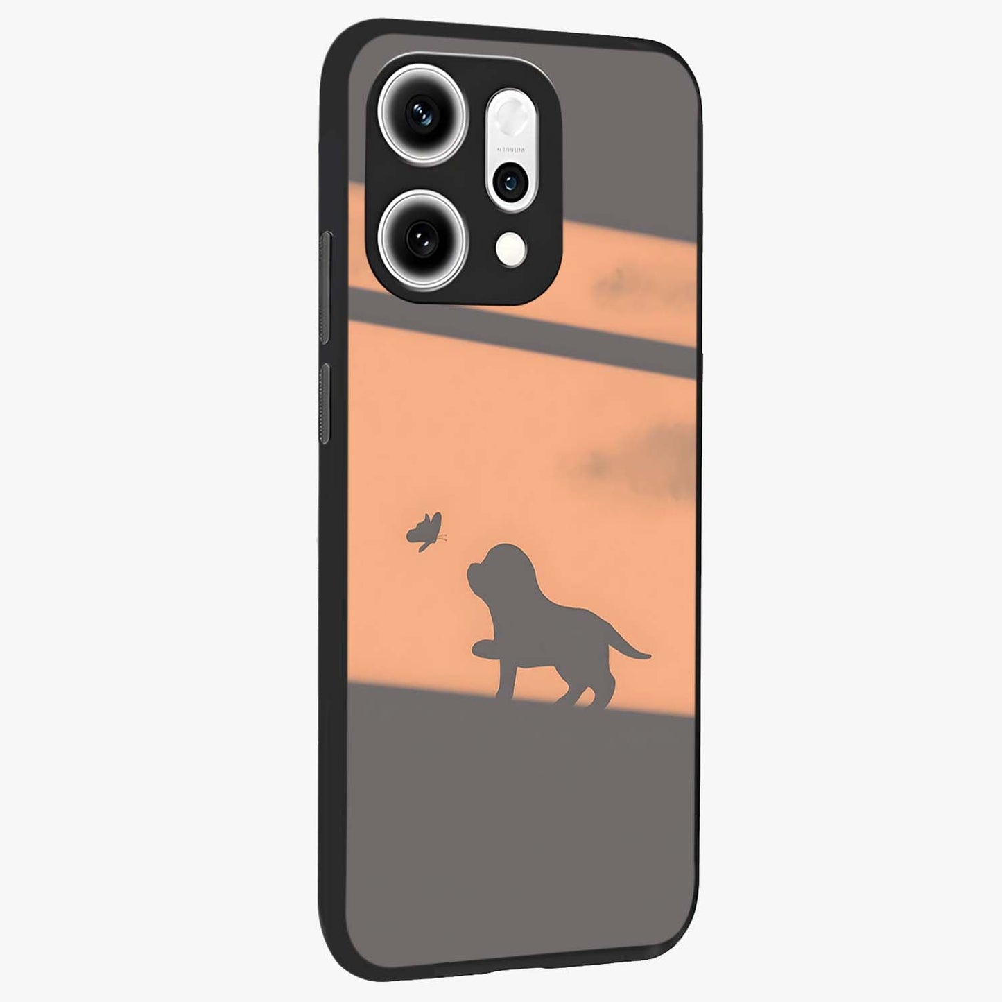 Puppy Shadow Art Glass Case upright view showcasing charming puppy artwork with creative silhouette theme.