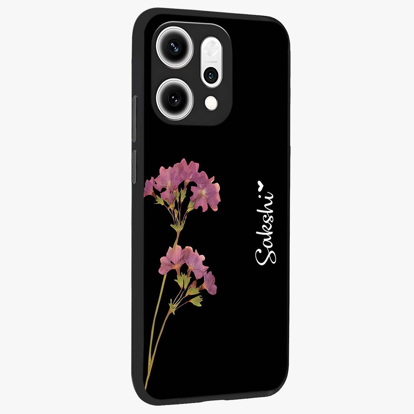 Riching Lavender Flower Custom Name Glass Case upright view showcasing elegant lavender floral artwork with personalized aesthetic.