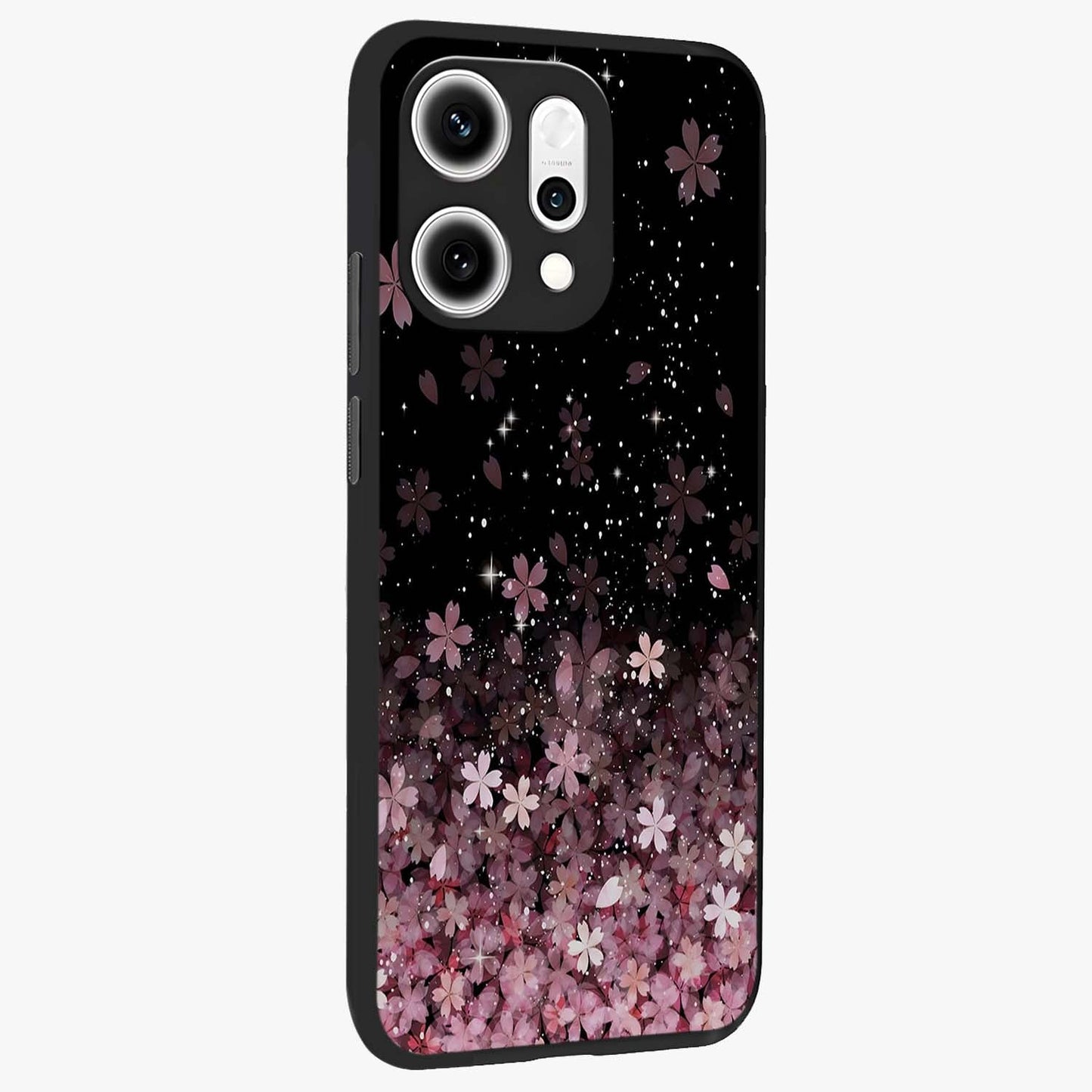 Small Starry Flowers Glass Case upright view showcasing charming floral artwork with dreamy starry theme.