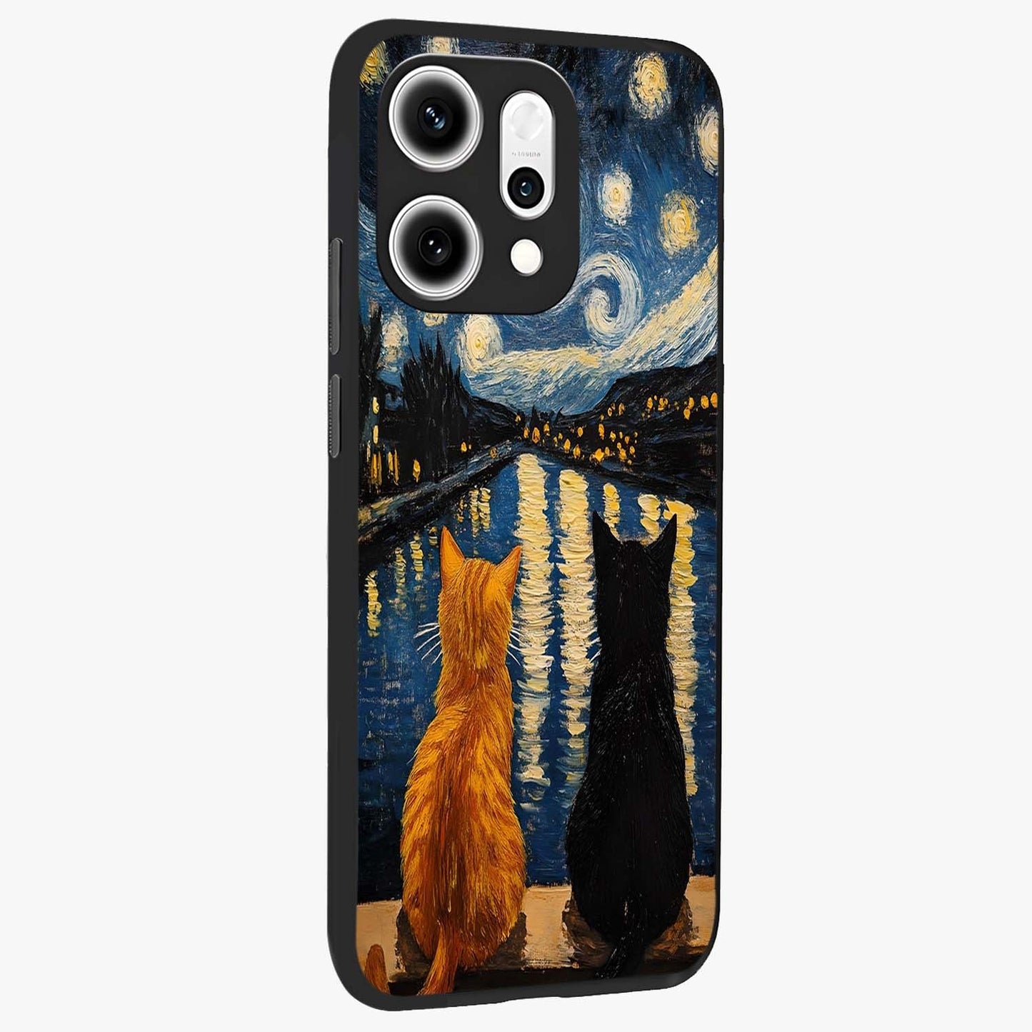 Starry River Cats Glass Case upright view showcasing adorable cat artwork with magical river and stars theme.