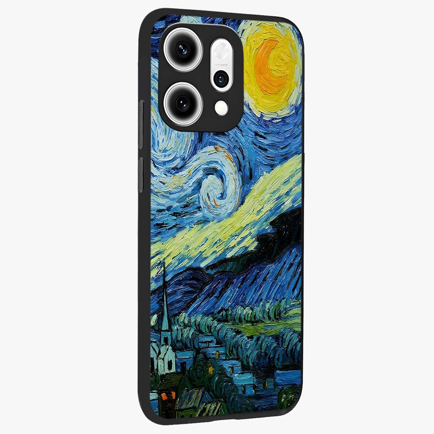Van Gogh Art Glass Case upright view showcasing expressive painting style artwork with timeless artistic theme.