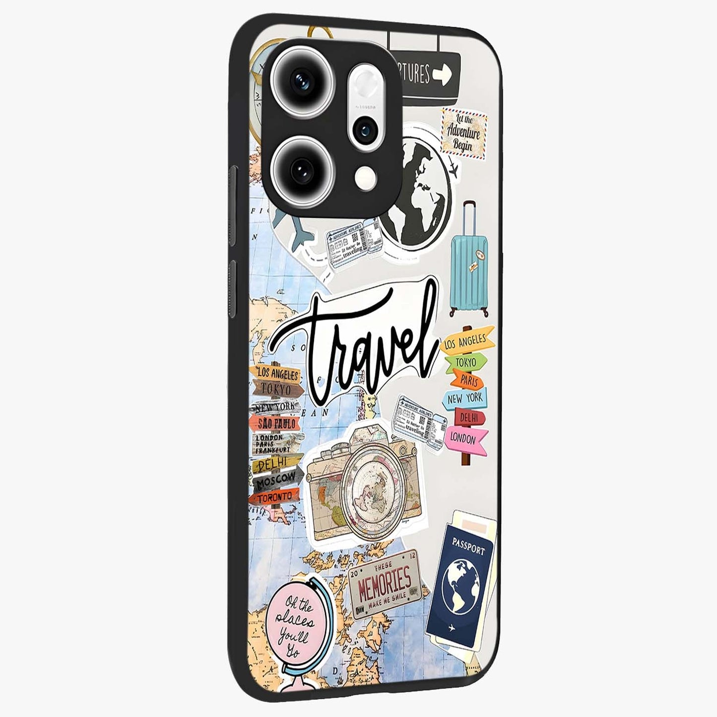 Wanderlust Journal Glass Case upright view showcasing wanderlust inspired artwork with creative exploration theme.