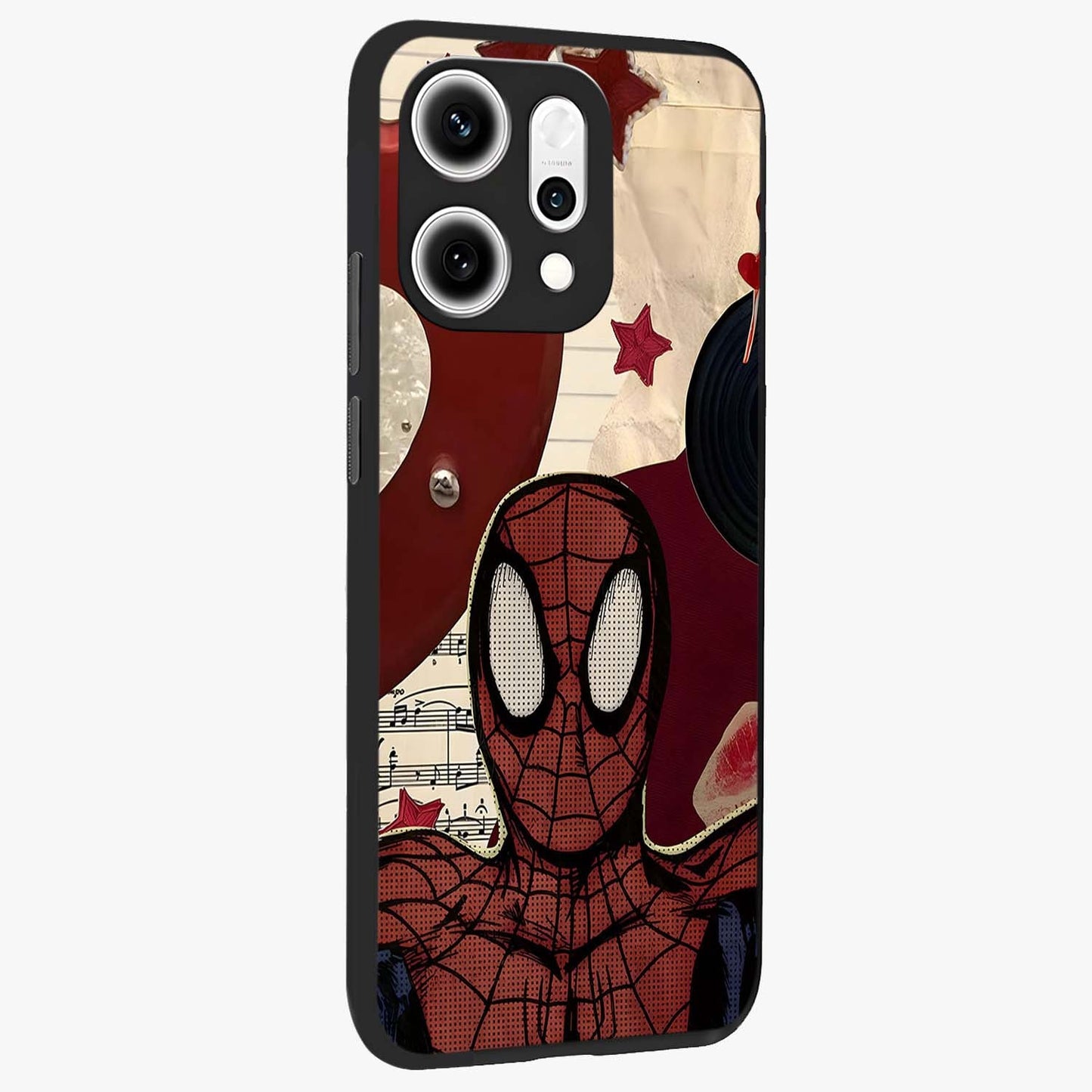 Web Warrior Vibes Glass Case upright view showcasing energetic superhero artwork with bold action theme.
