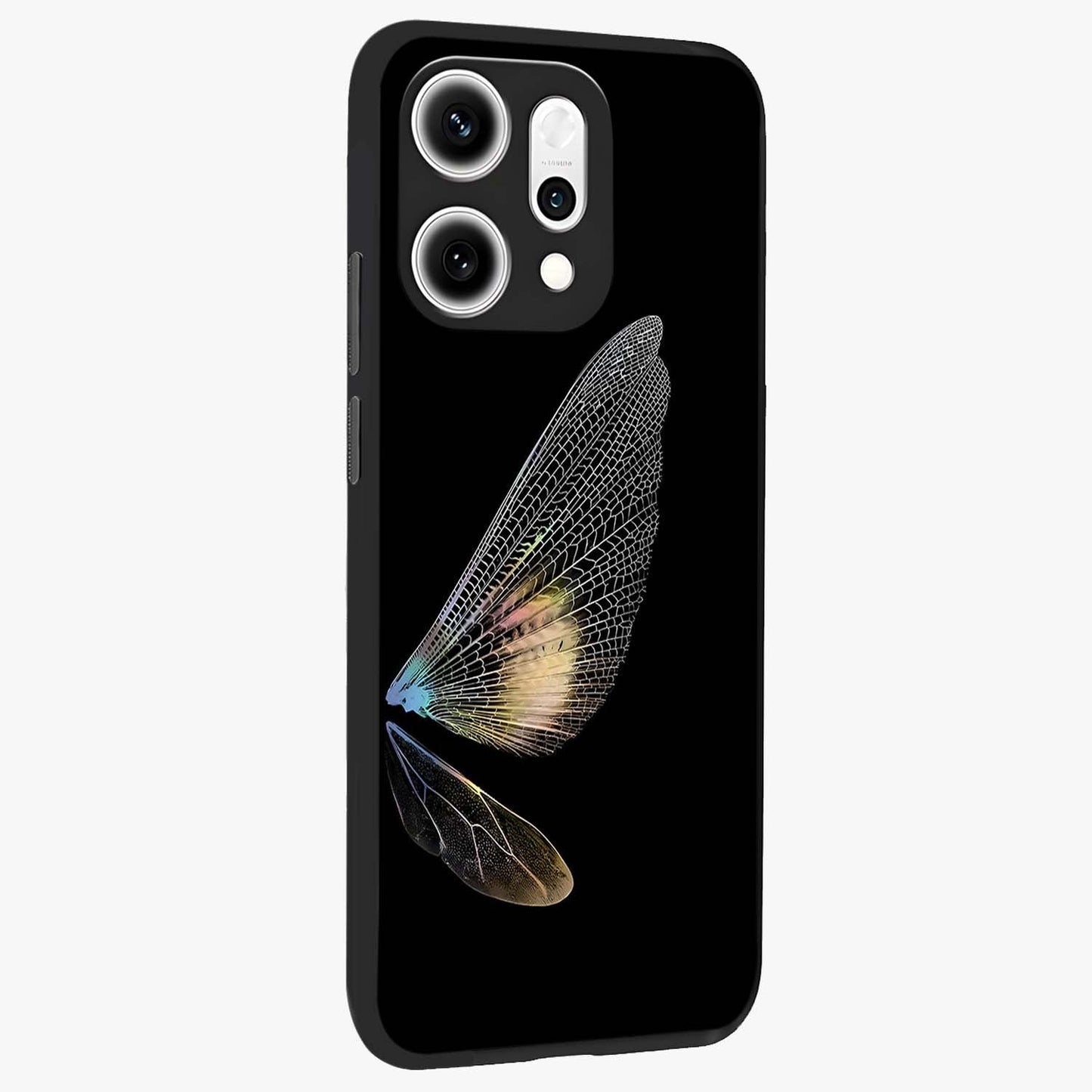 Whispers Of Wings Glass Case upright view showcasing elegant wing artwork with light airy theme.
