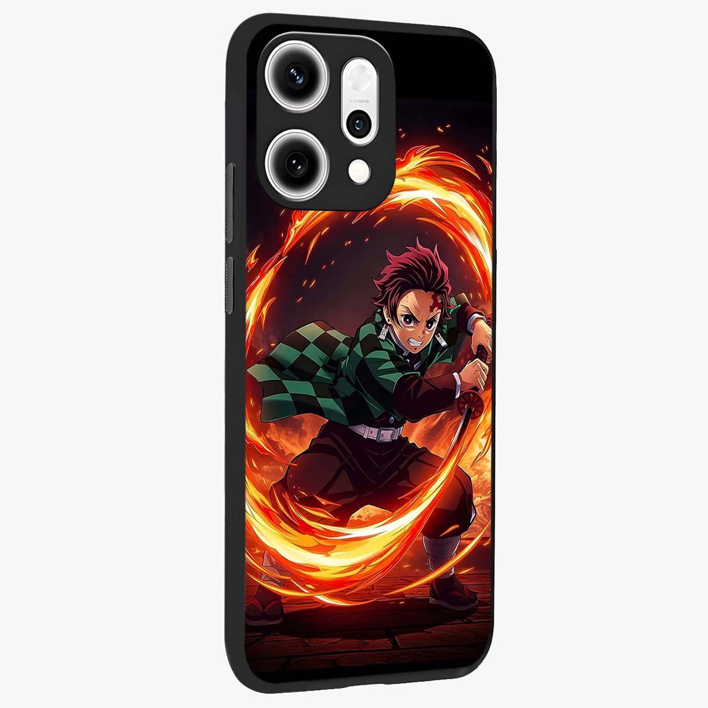 Blazing Sword Resolve Glass Case upright view showcasing dramatic warrior inspired artwork with intense visual style.