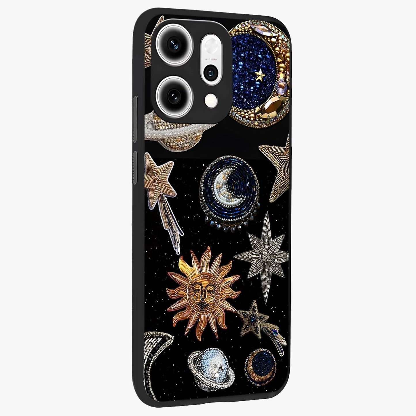 Celestial Gem Constellations Glass Case upright view showcasing cosmic constellation artwork with celestial aesthetic style.