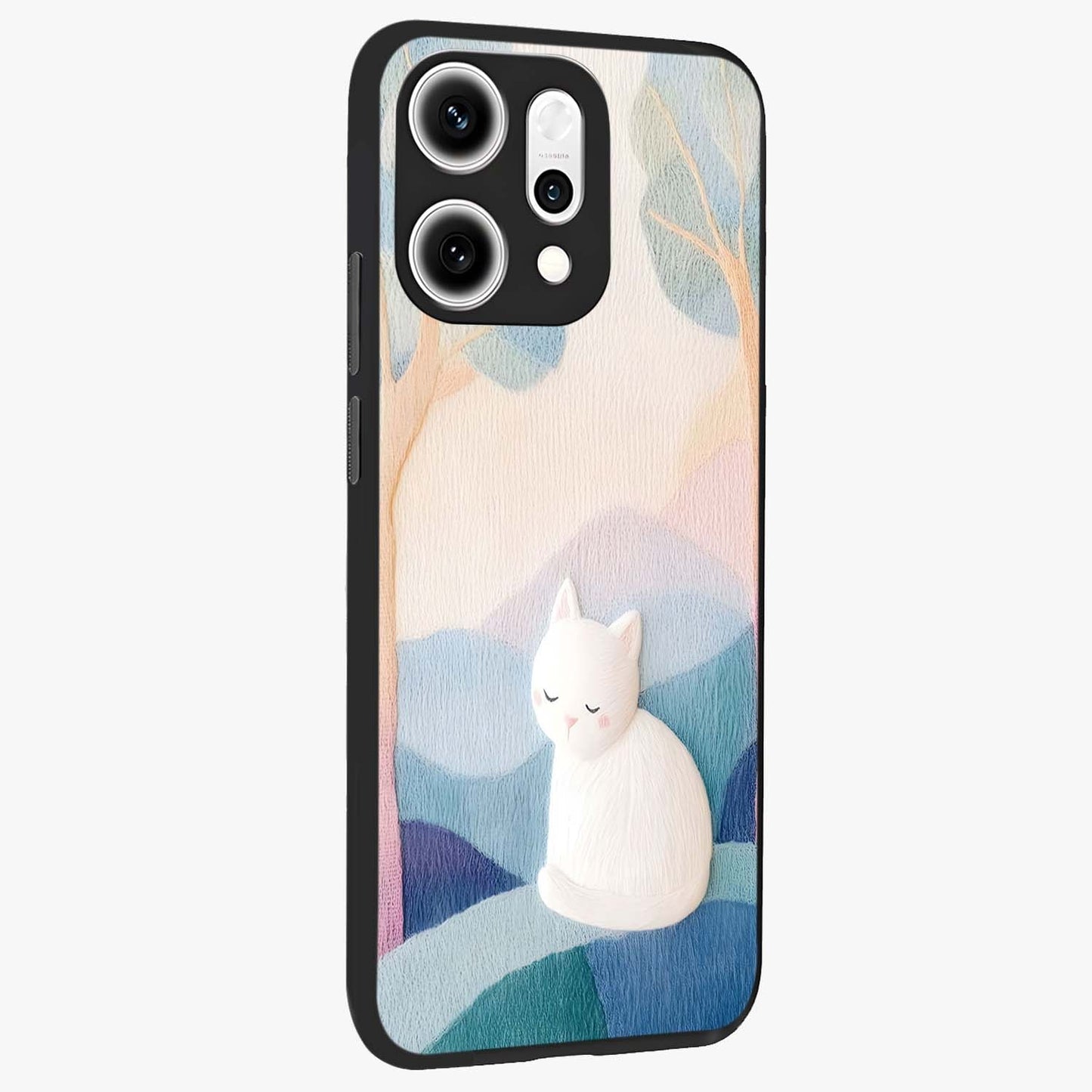 Cotton Dream Cat Glass Case upright view showcasing charming cat artwork with cozy dreamy theme.