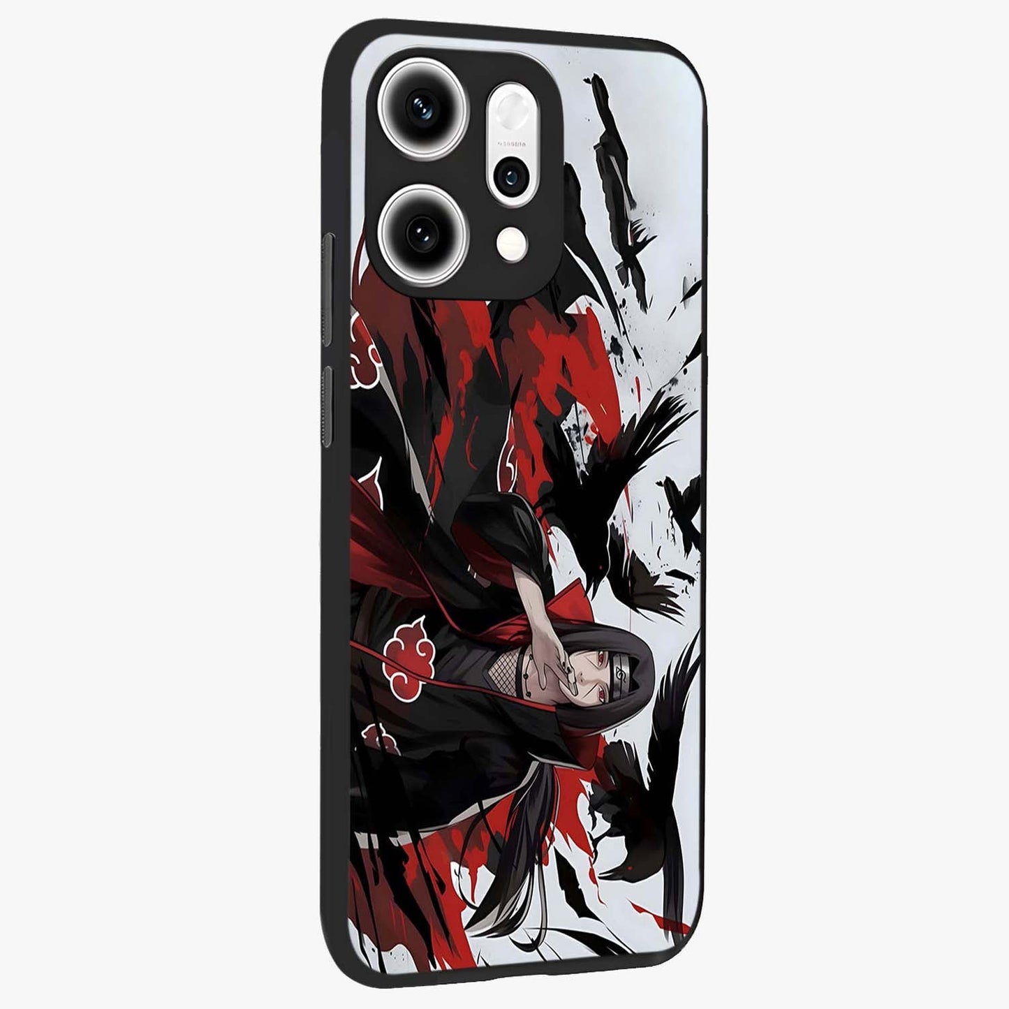 Crimson Crow Illusion Glass Case upright view showcasing striking crow illusion artwork with intense crimson theme.