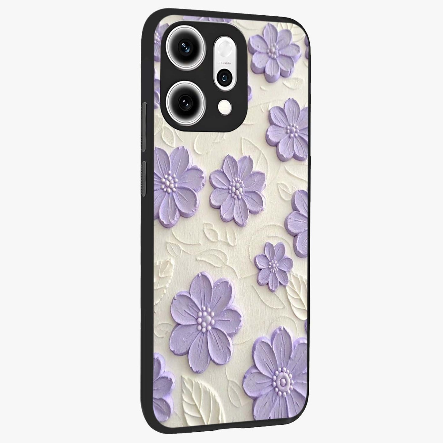 Floral Wall Art With Purple Flowers Glass Case upright view showcasing elegant purple flower artwork with decorative floral theme.