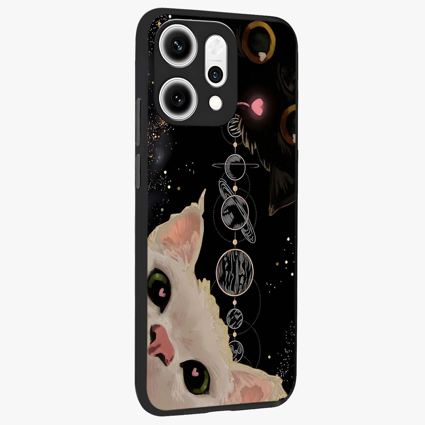 Galactic Cat Glass Case upright view showcasing mystical cat artwork with dreamy cosmic theme.