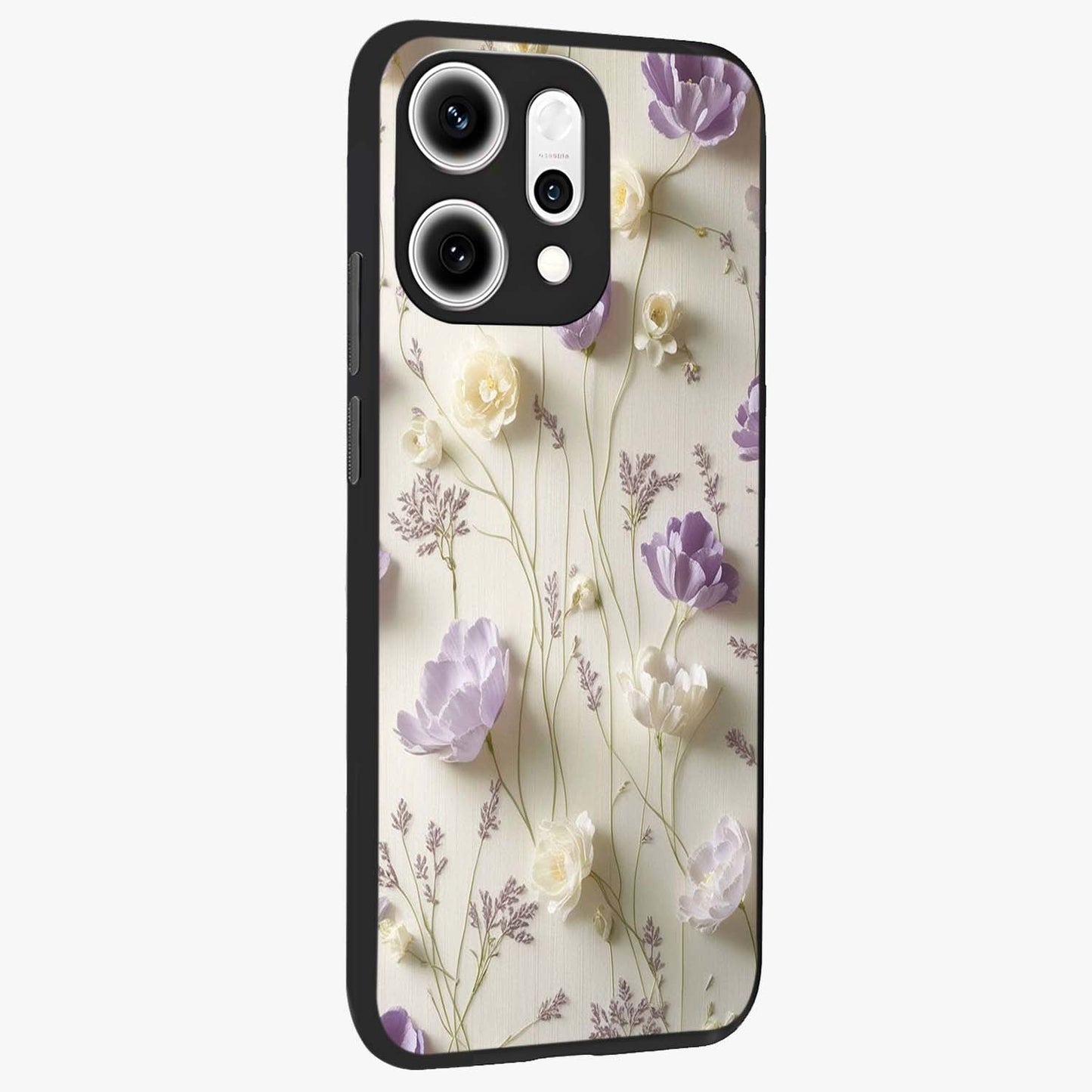 Lilac Breeze Harmony Glass Case upright view showcasing delicate lilac artwork with peaceful floral theme.