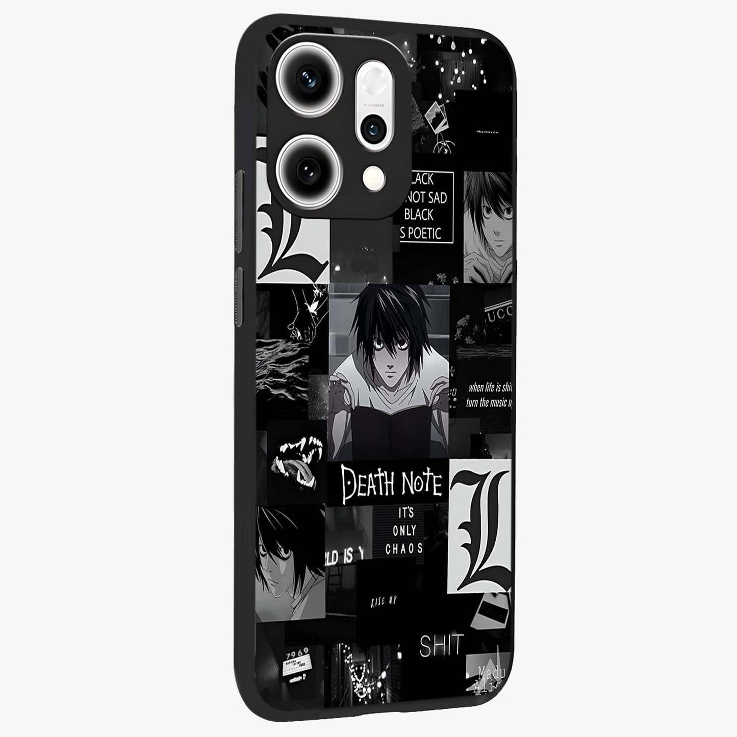 Midnight Chaos Mind Glass Case upright view showcasing expressive abstract artwork with bold dark theme.