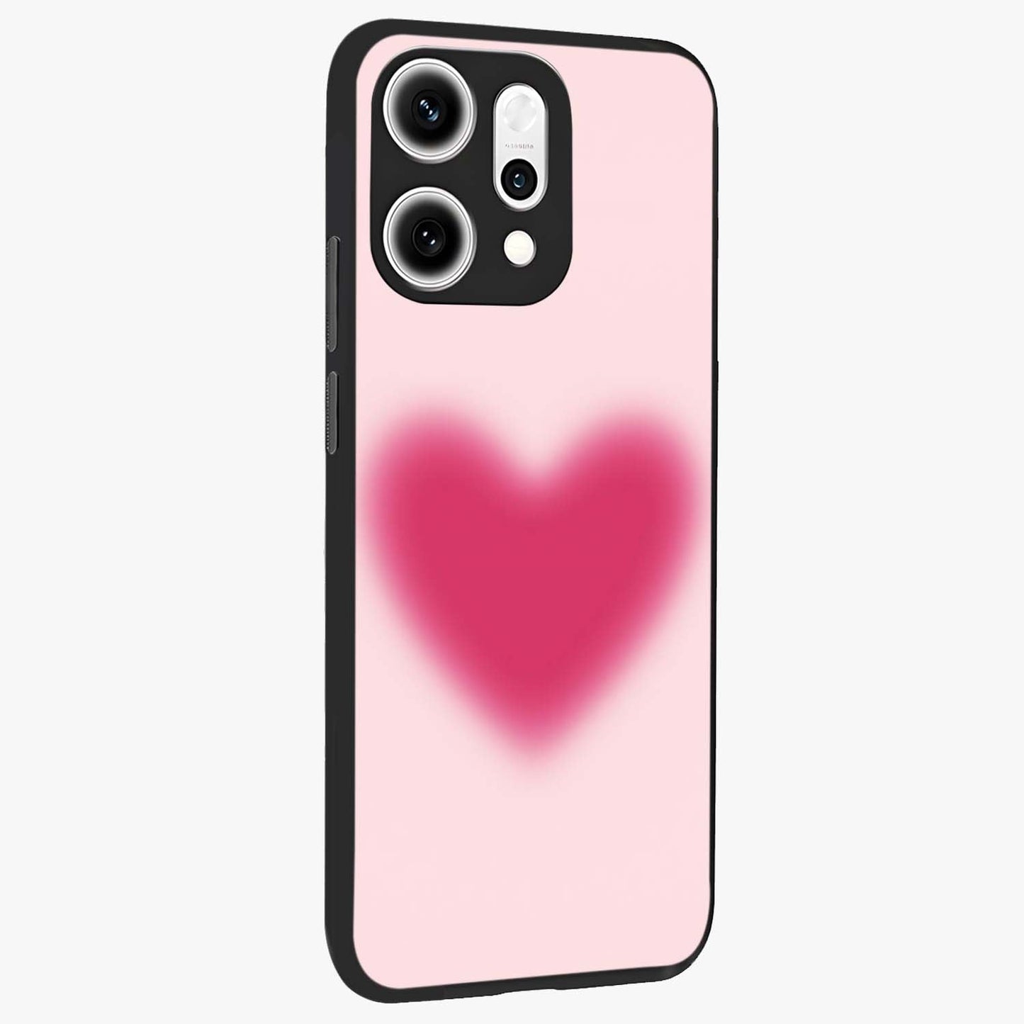Pink Aura Heart Glass Case upright view showcasing romantic heart artwork with soft pastel theme.