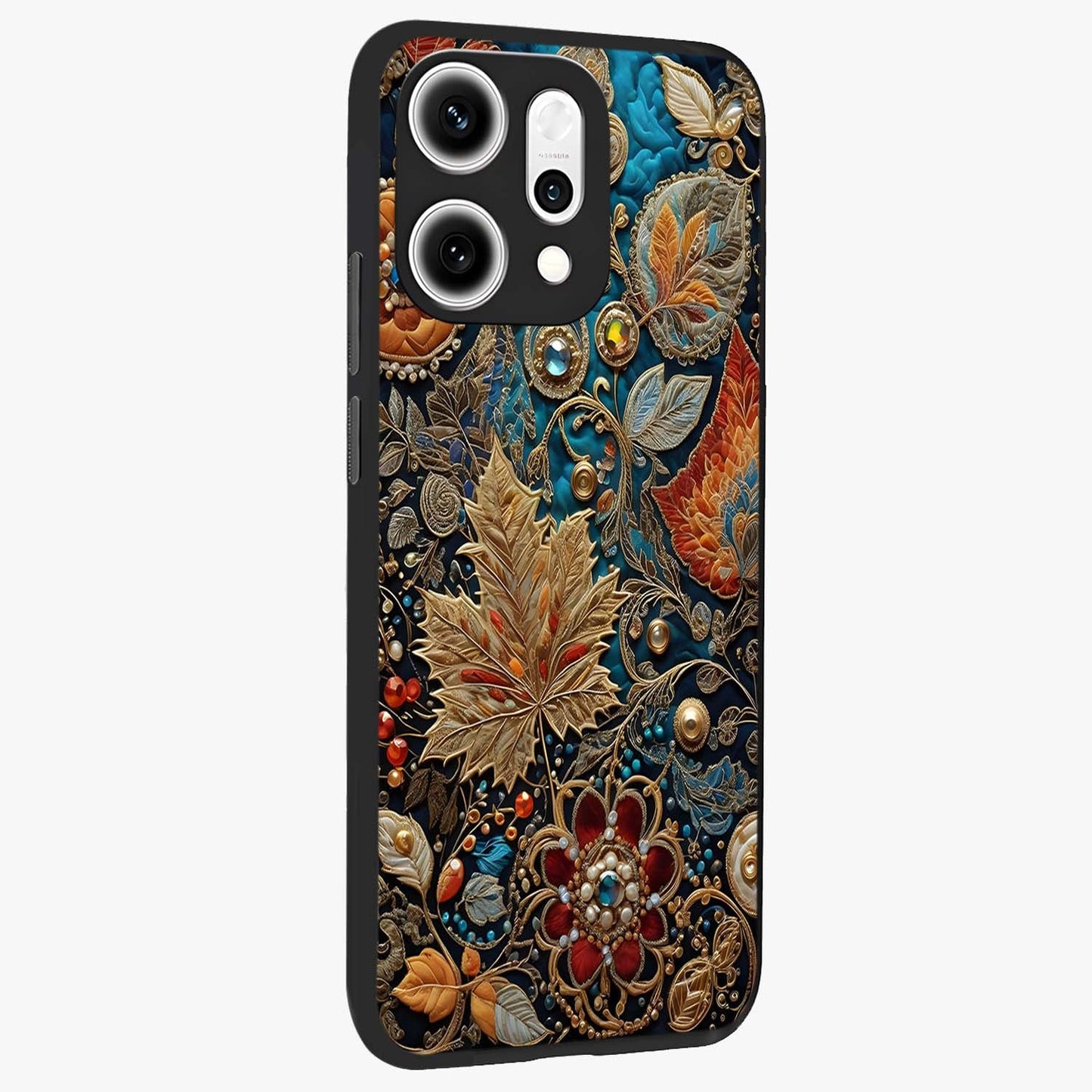 Royal Jewel Garden Glass Case upright view showcasing rich floral artwork with luxurious garden theme.
