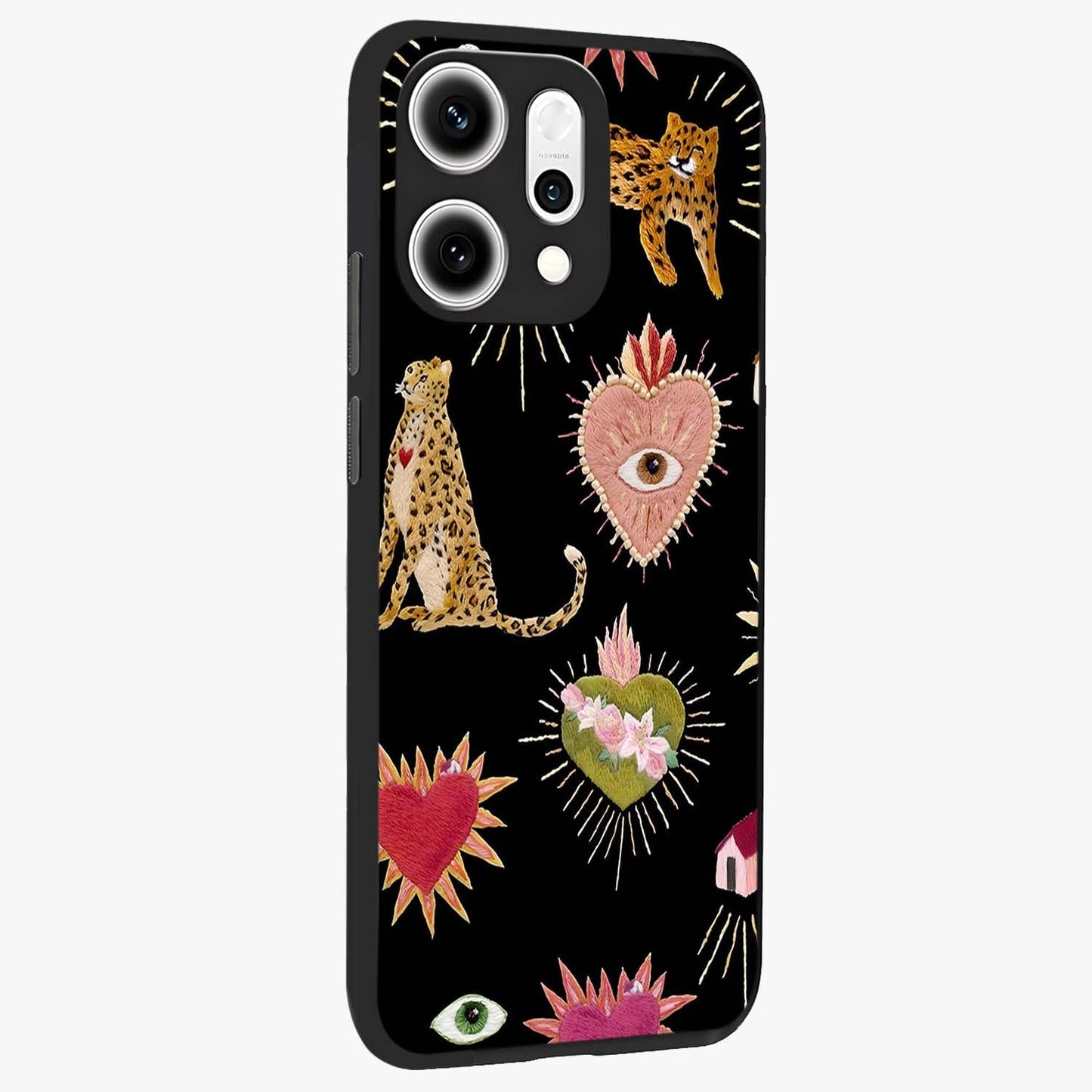 Sacred Jungle Heart Glass Case upright view showcasing vibrant jungle artwork with symbolic heart theme.