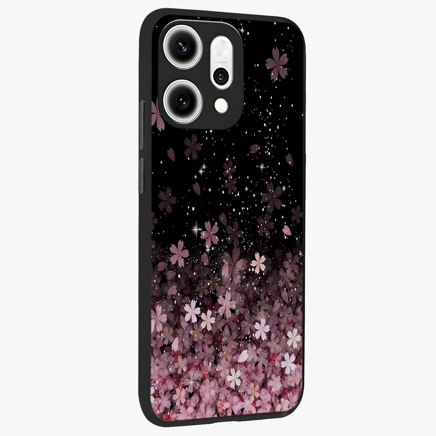 Small Starry Flowers Glass Case upright view showcasing charming floral artwork with dreamy starry theme.