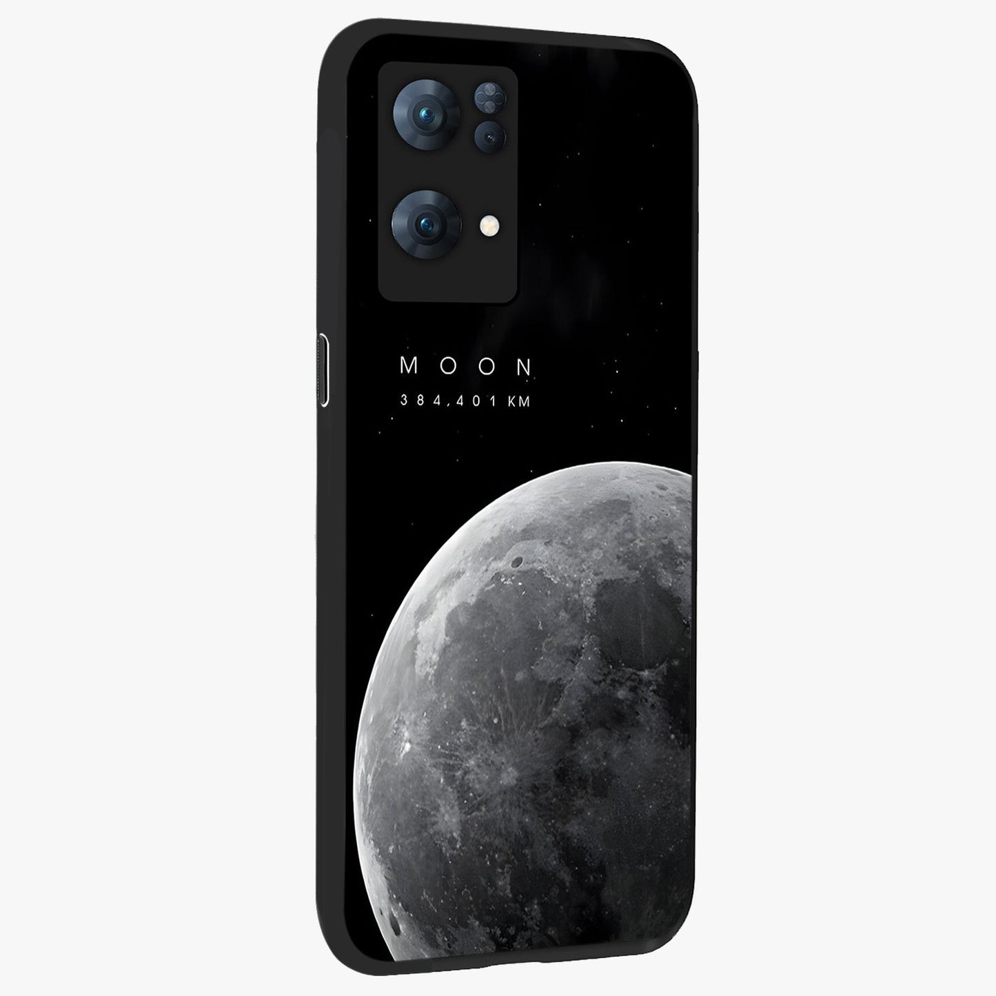 Cosmic Moon Glow Glass Case upright view showcasing luminous moon illustration with dreamy cosmic style.