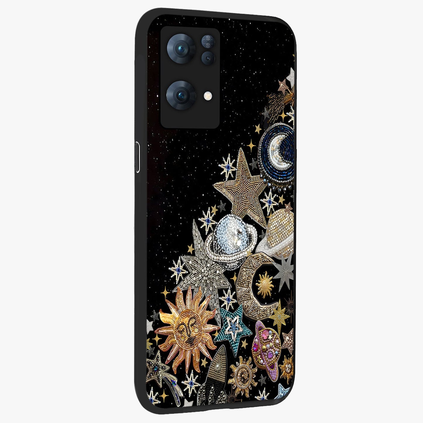 Cosmic Sparkle Dreams Glass Case upright view showcasing glowing cosmic artwork with magical galaxy theme.