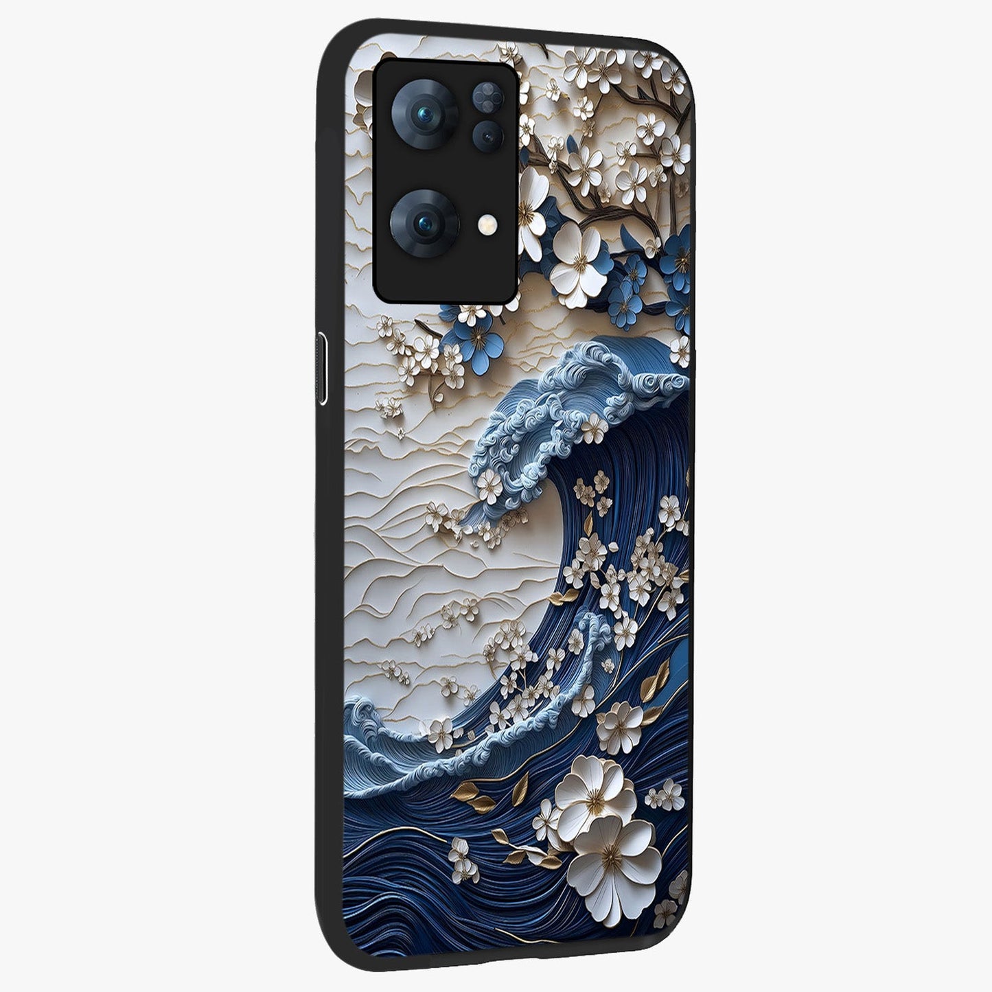 Floral Wave Origami Glass Case upright view showcasing creative floral origami artwork with artistic decorative theme.