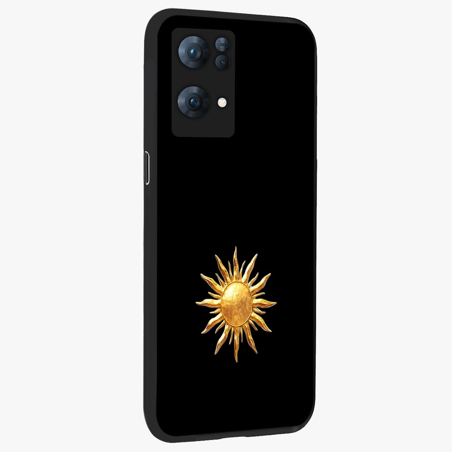 Golden Sun Minimalism Glass Case upright view showcasing haunting graveyard artwork with dramatic dark theme.