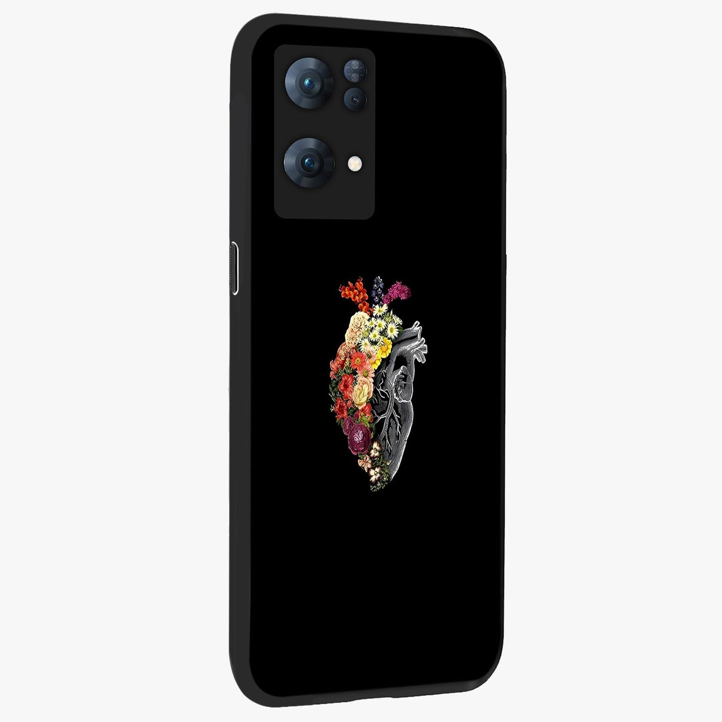 Heart With Flowers Glass Case upright view showcasing decorative heart and floral artwork with sweet romantic theme.