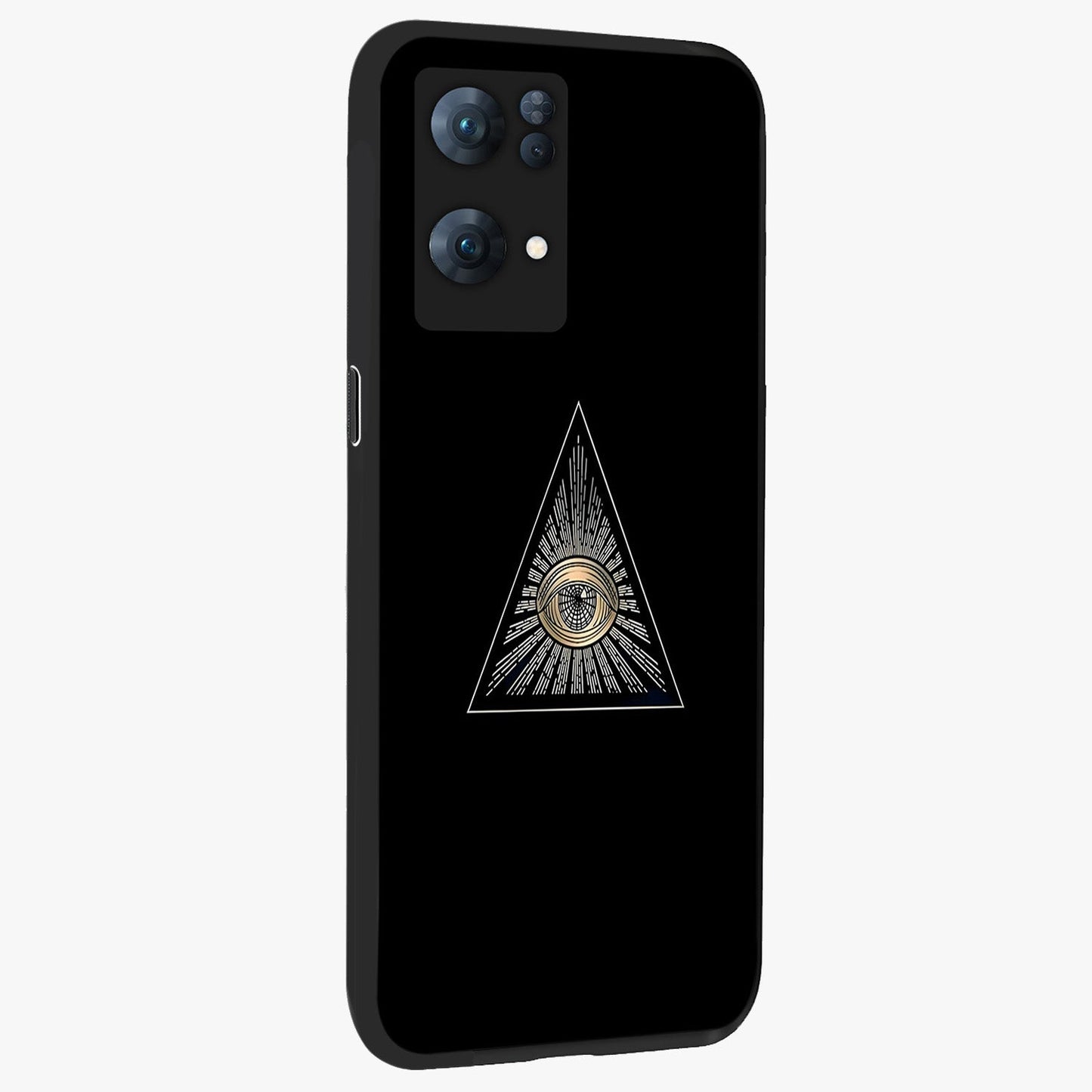 Illuminati Evil Glass Case upright view showcasing striking illuminati artwork with mysterious symbolic theme.