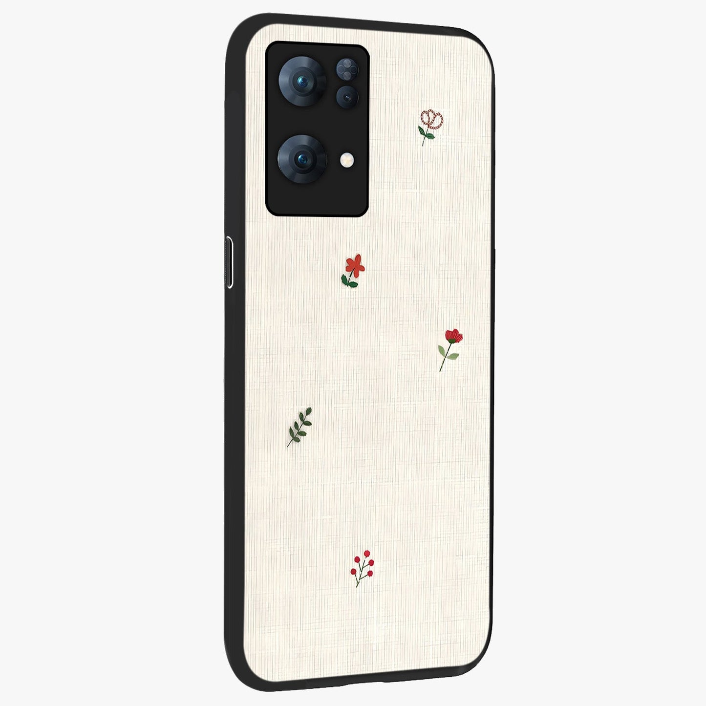 Minimalistic Blue With White Flower Pattern Glass Case upright view showcasing clean white flower artwork with calming blue theme.