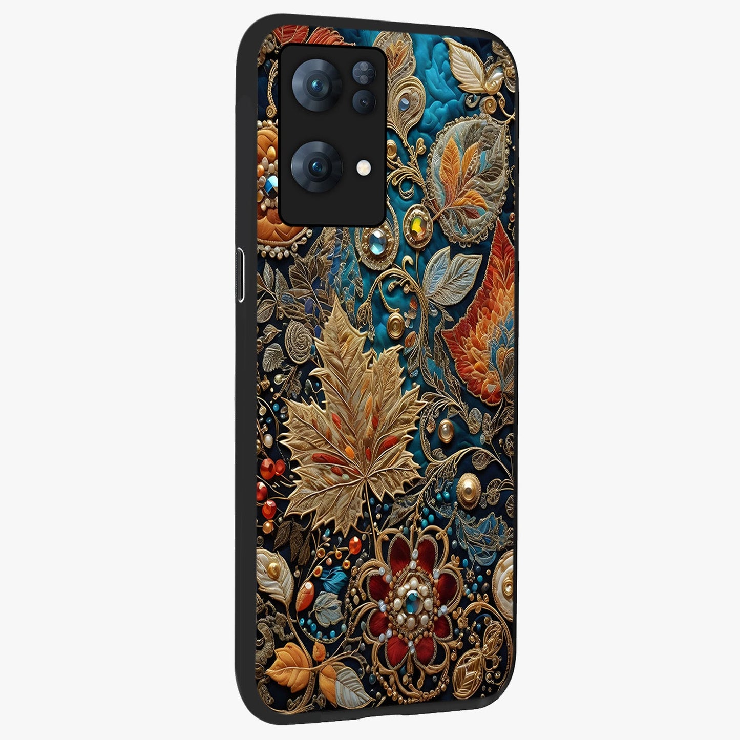 Royal Jewel Garden Glass Case upright view showcasing rich floral artwork with luxurious garden theme.