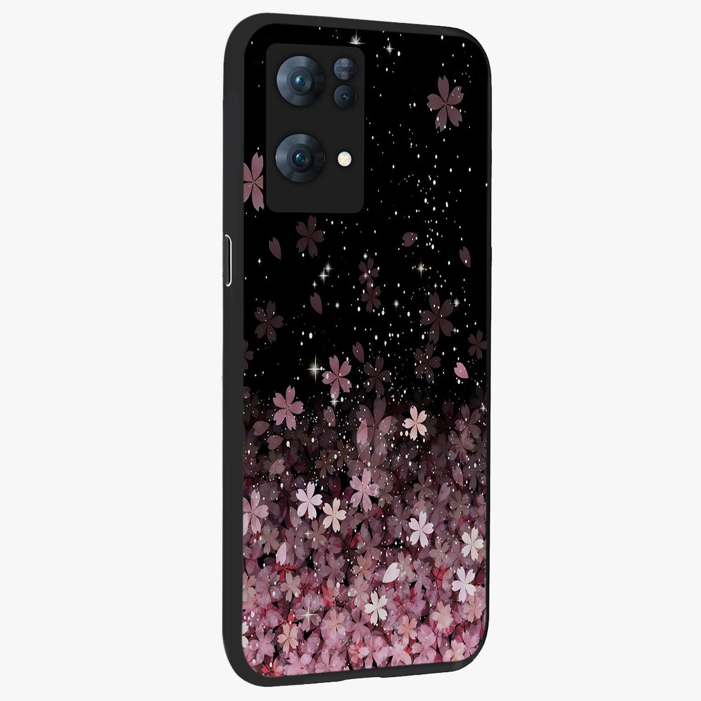 Small Starry Flowers Glass Case upright view showcasing charming floral artwork with dreamy starry theme.