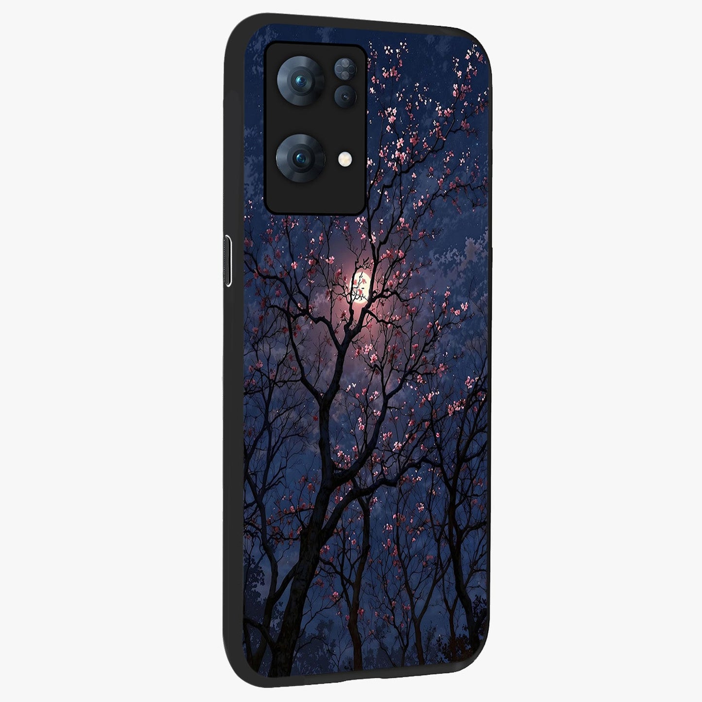 Twilight Sakura Serenade Glass Case upright view showcasing beautiful cherry blossom artwork with serene evening theme.