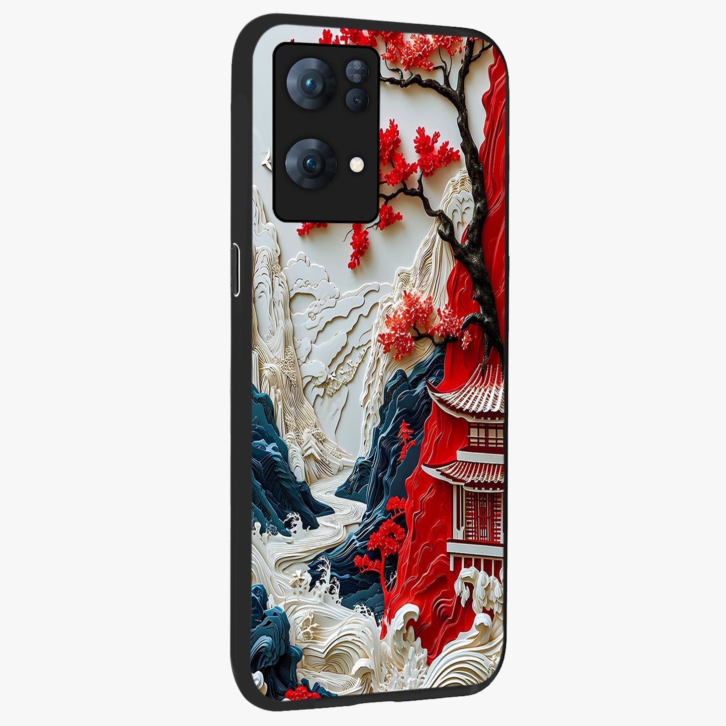 Whispers Of Sakura Waves Glass Case upright view showcasing delicate cherry blossom artwork with elegant nature theme.