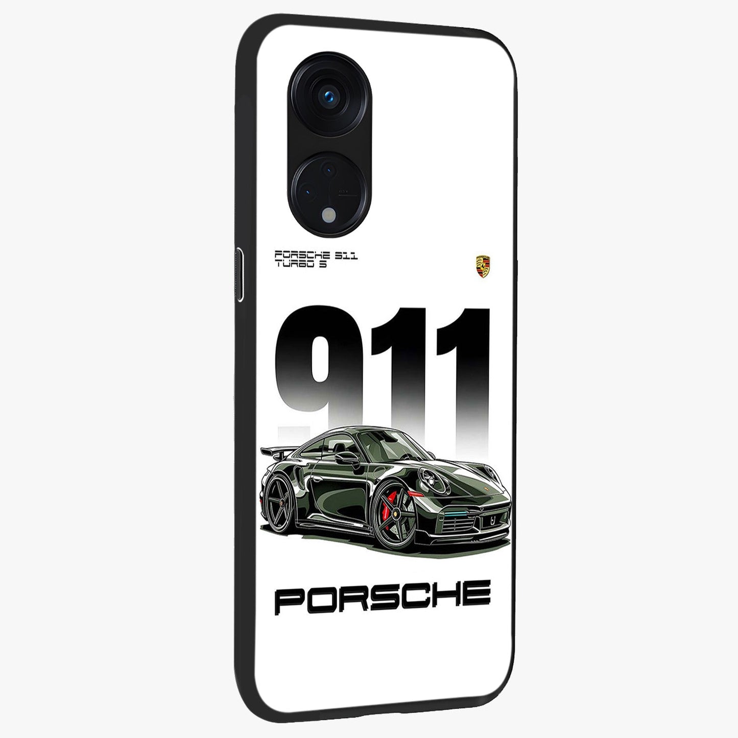 911 Turbo Dominance Glass Case upright perspective showcasing powerful racing design and modern automotive aesthetic.