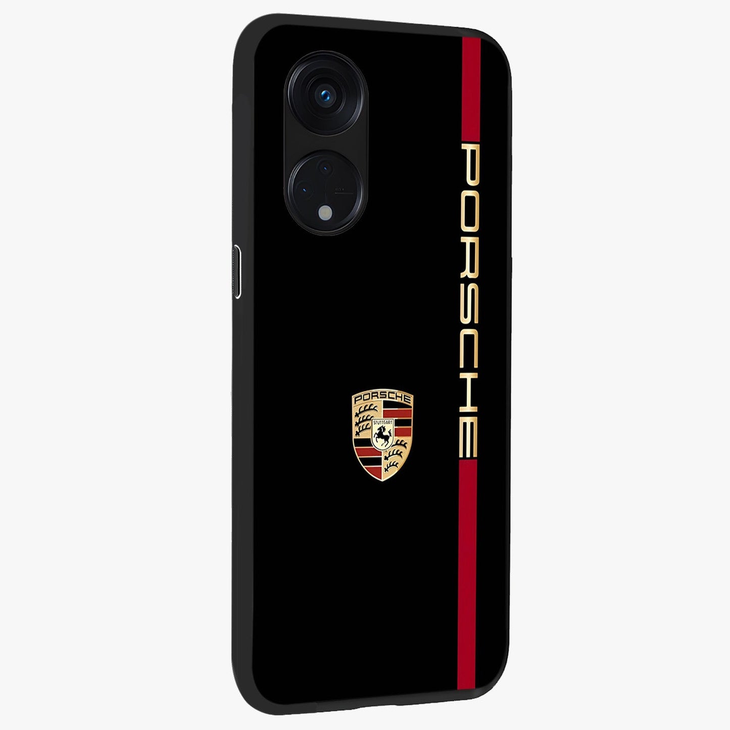 Black Minimal Porsche Glass Case upright view showcasing stylish automotive artwork with bold minimal theme.
