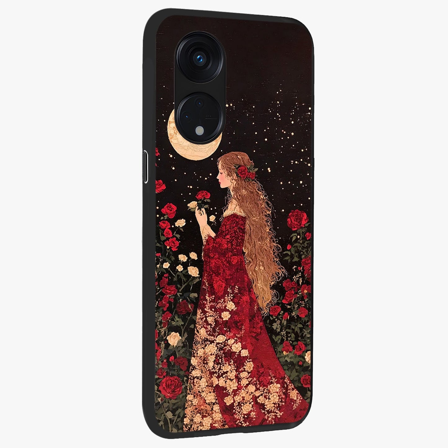 Crimson Dreams Glass Case upright view showcasing dreamy red toned artwork with modern aesthetic style.