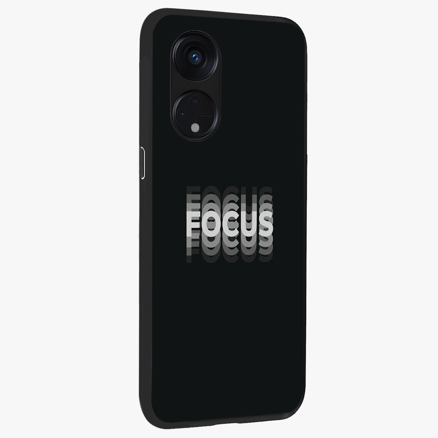 Focus Mode On Glass Case upright view showcasing strong typography statement with sleek motivational theme.