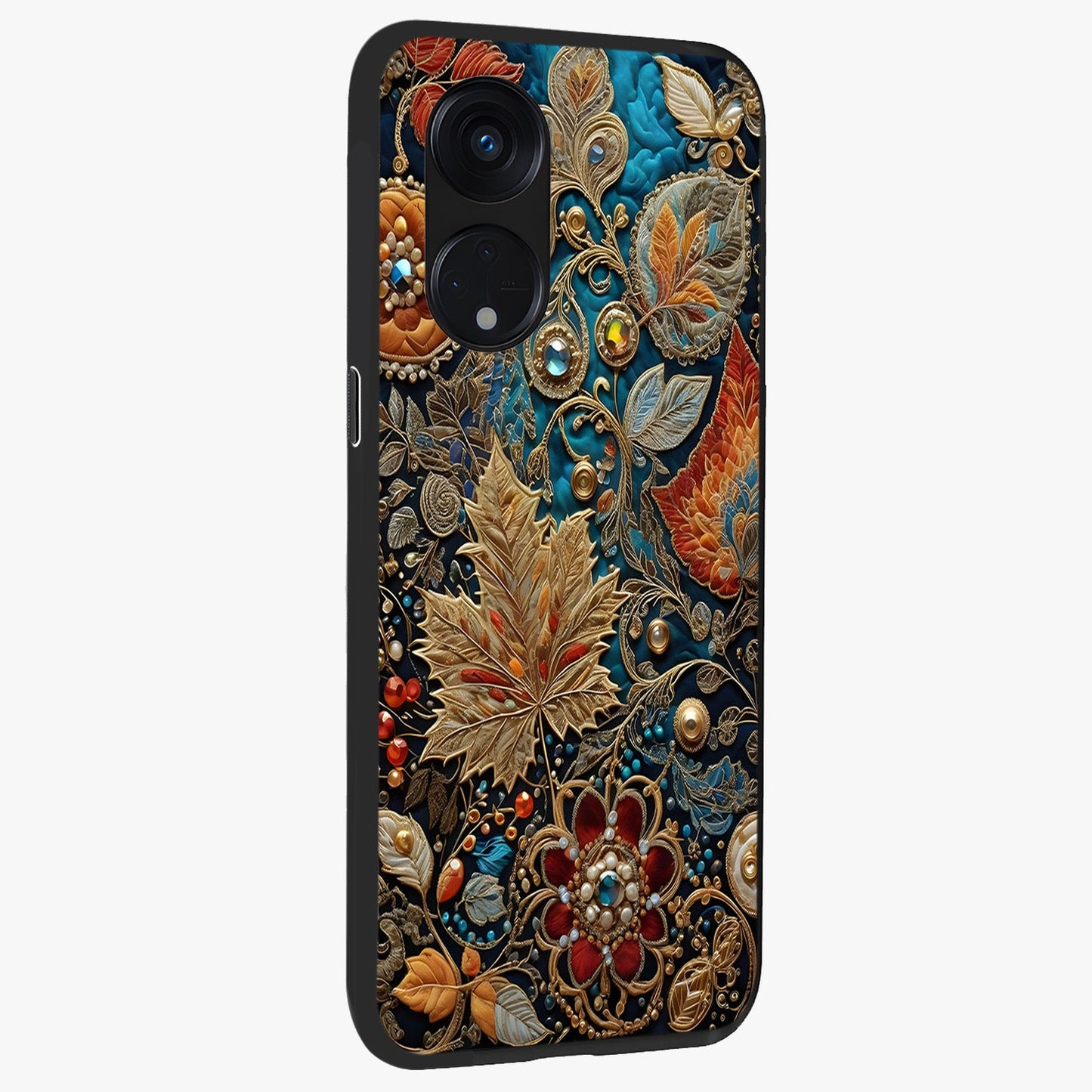 Royal Jewel Garden Glass Case upright view showcasing rich floral artwork with luxurious garden theme.