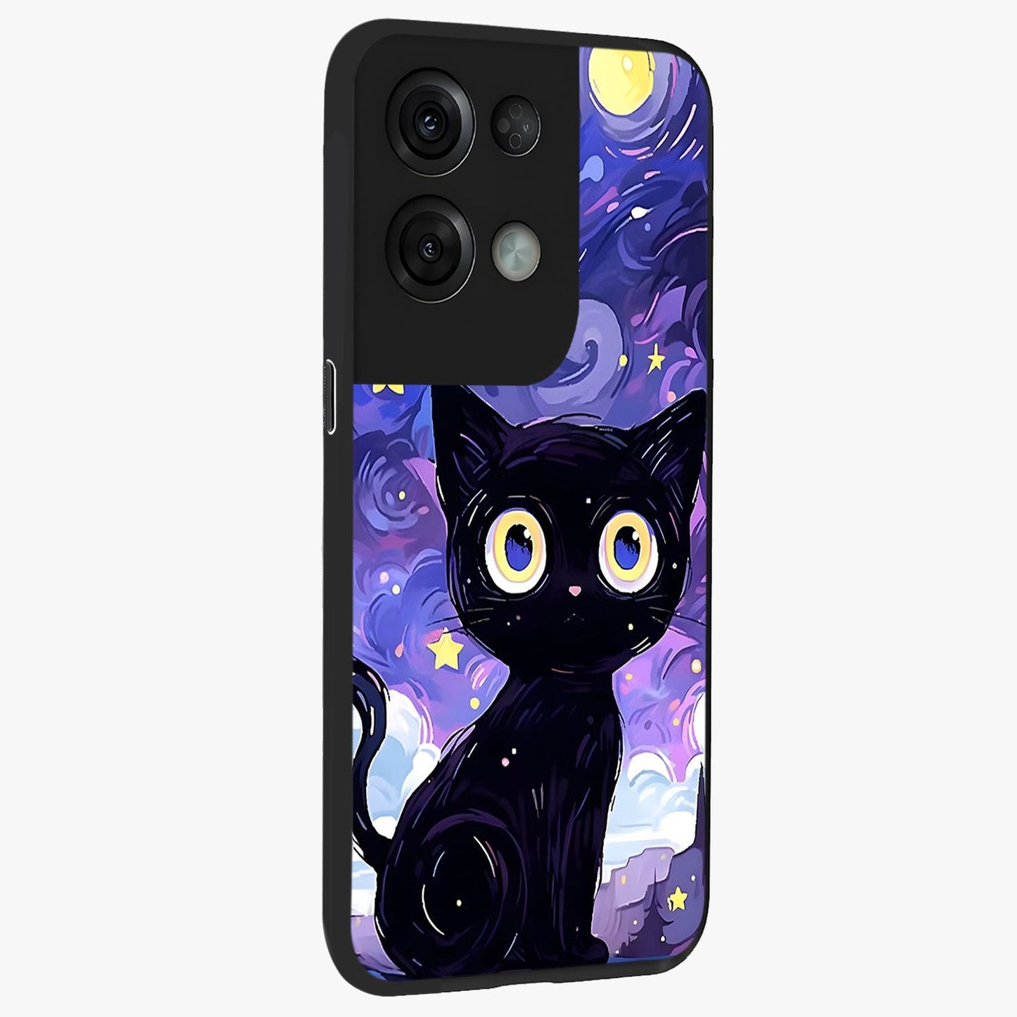 Abstract Cat Art Glass Case upright view showcasing creative feline illustration and aesthetic artistic style.
