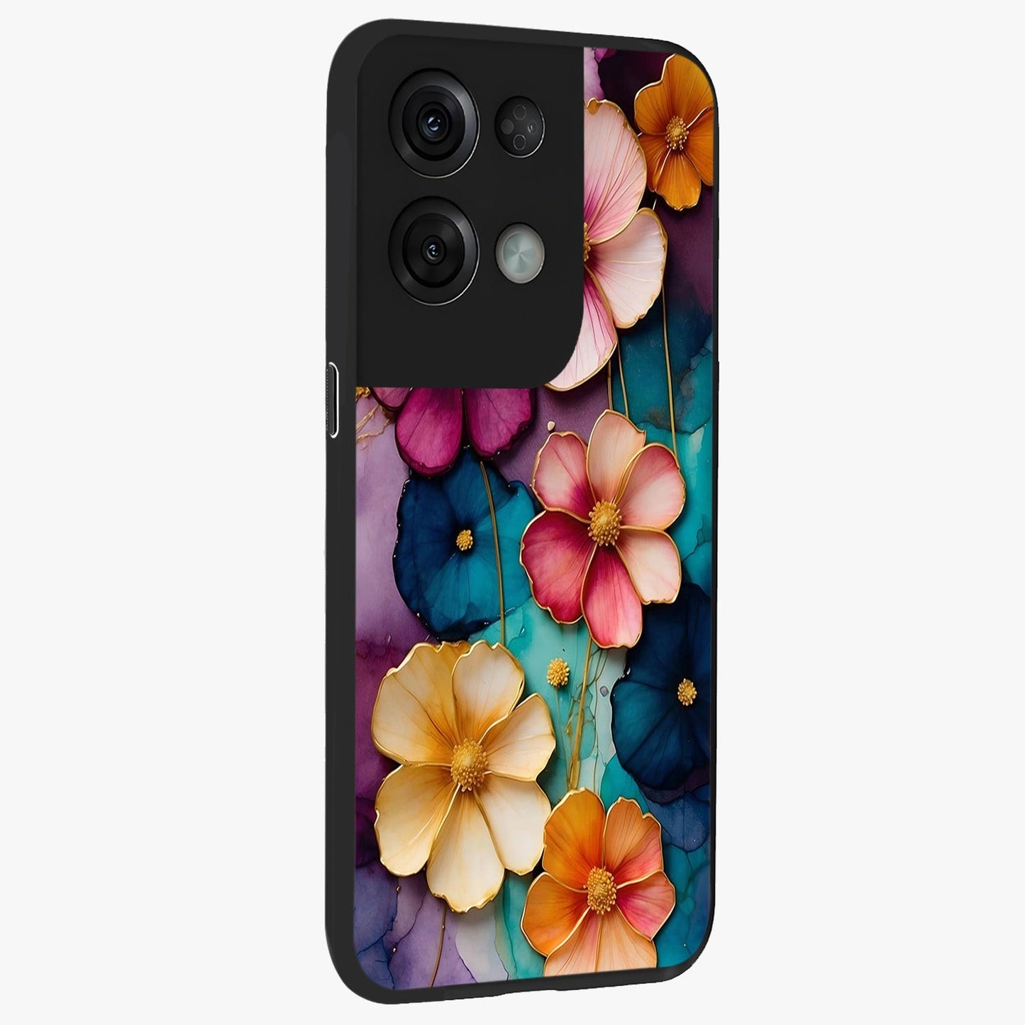 Artlyn Grace Flower Pattern Glass Case upright view showcasing graceful floral artwork with aesthetic botanical style.