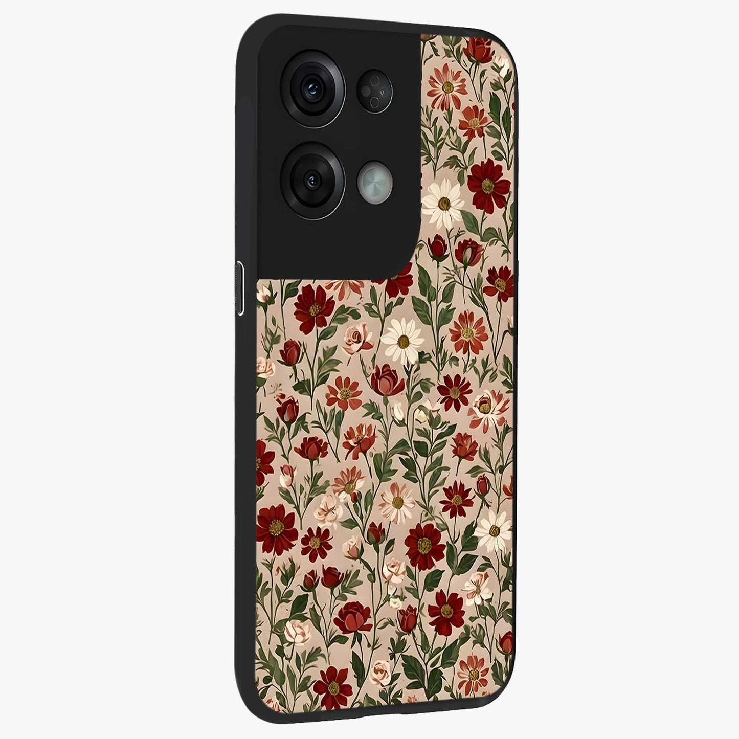 Biege Flower With Leaf Glass Case upright view showcasing delicate beige flower illustration with clean botanical style.