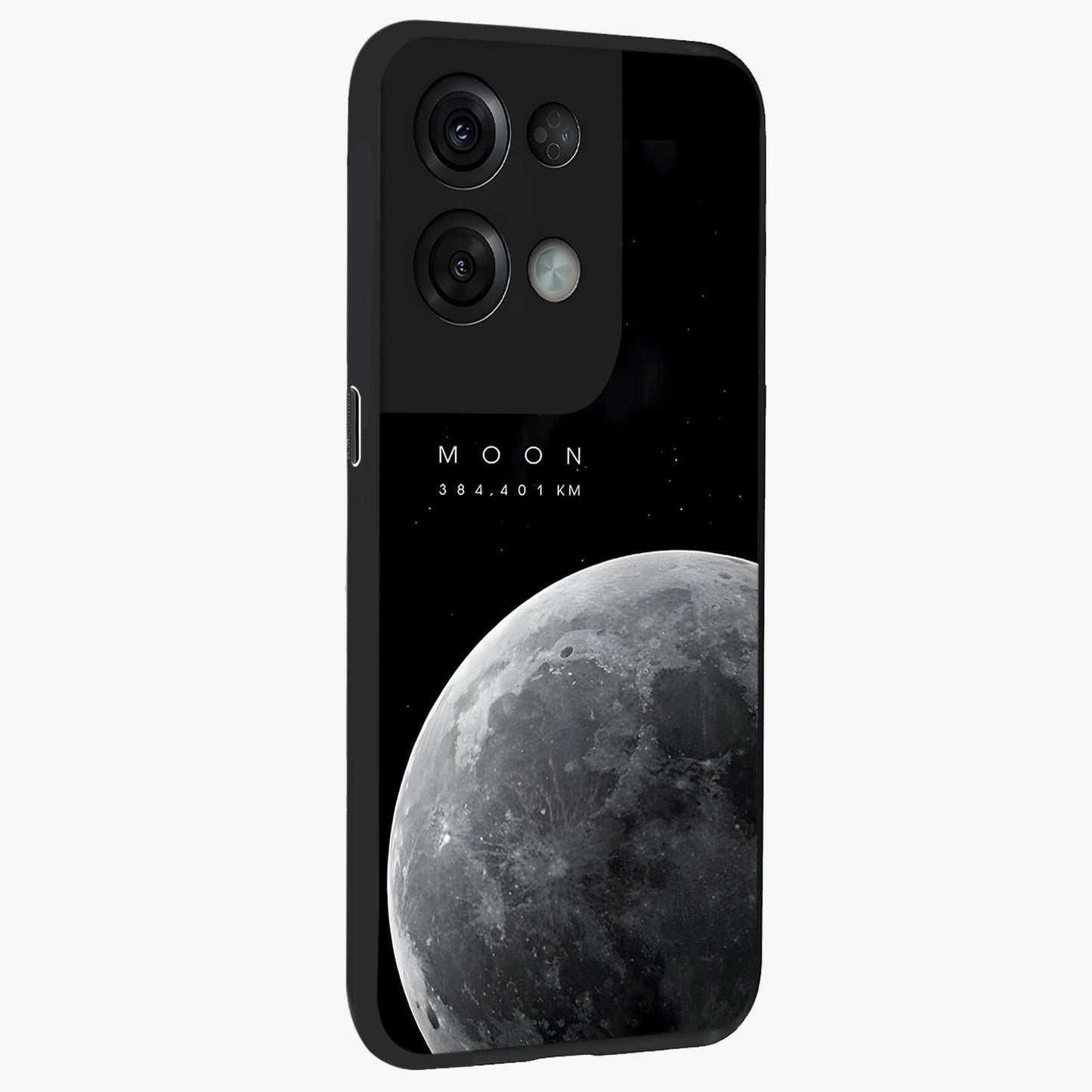 Cosmic Moon Glow Glass Case upright view showcasing luminous moon illustration with dreamy cosmic style.