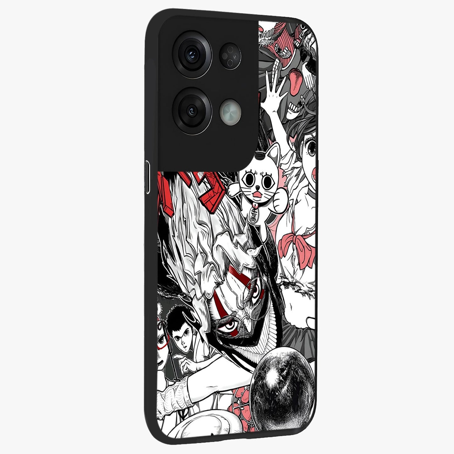 Crimson Chaos Panel Glass Case upright view showcasing intense crimson artwork with dramatic aesthetic style.